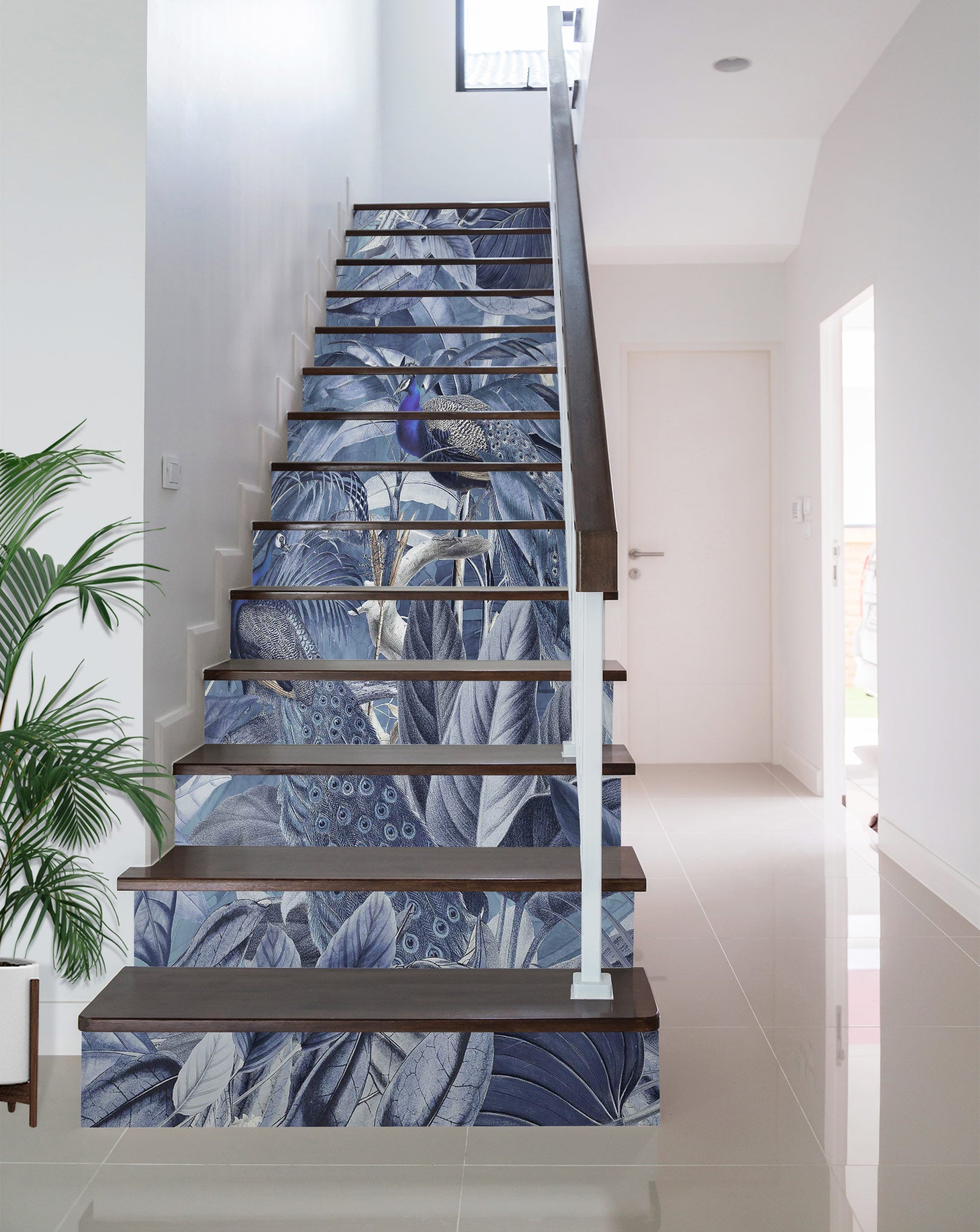 3D Leaves Blue Peacock 10460 Andrea Haase Stair Risers