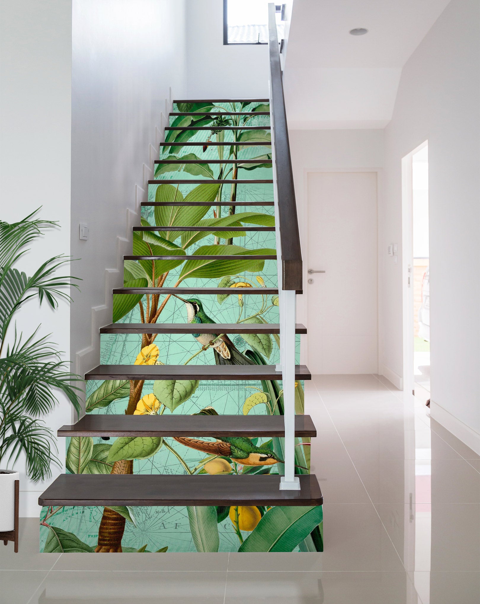 3D Green Leaves Bird 104114 Andrea Haase Stair Risers