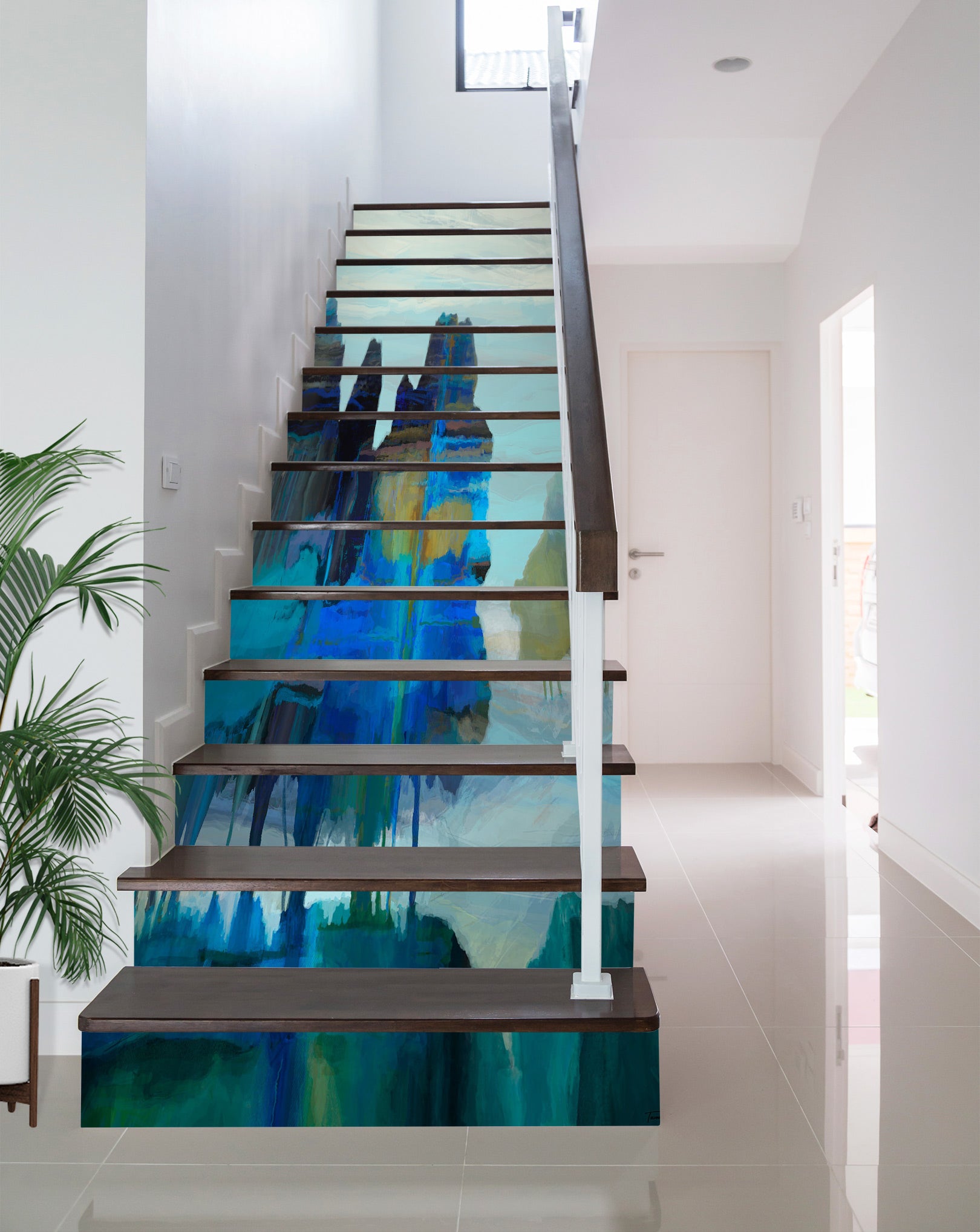 3D Blue Paint Forest Pattern 9477 Michael Tienhaara Stair Risers