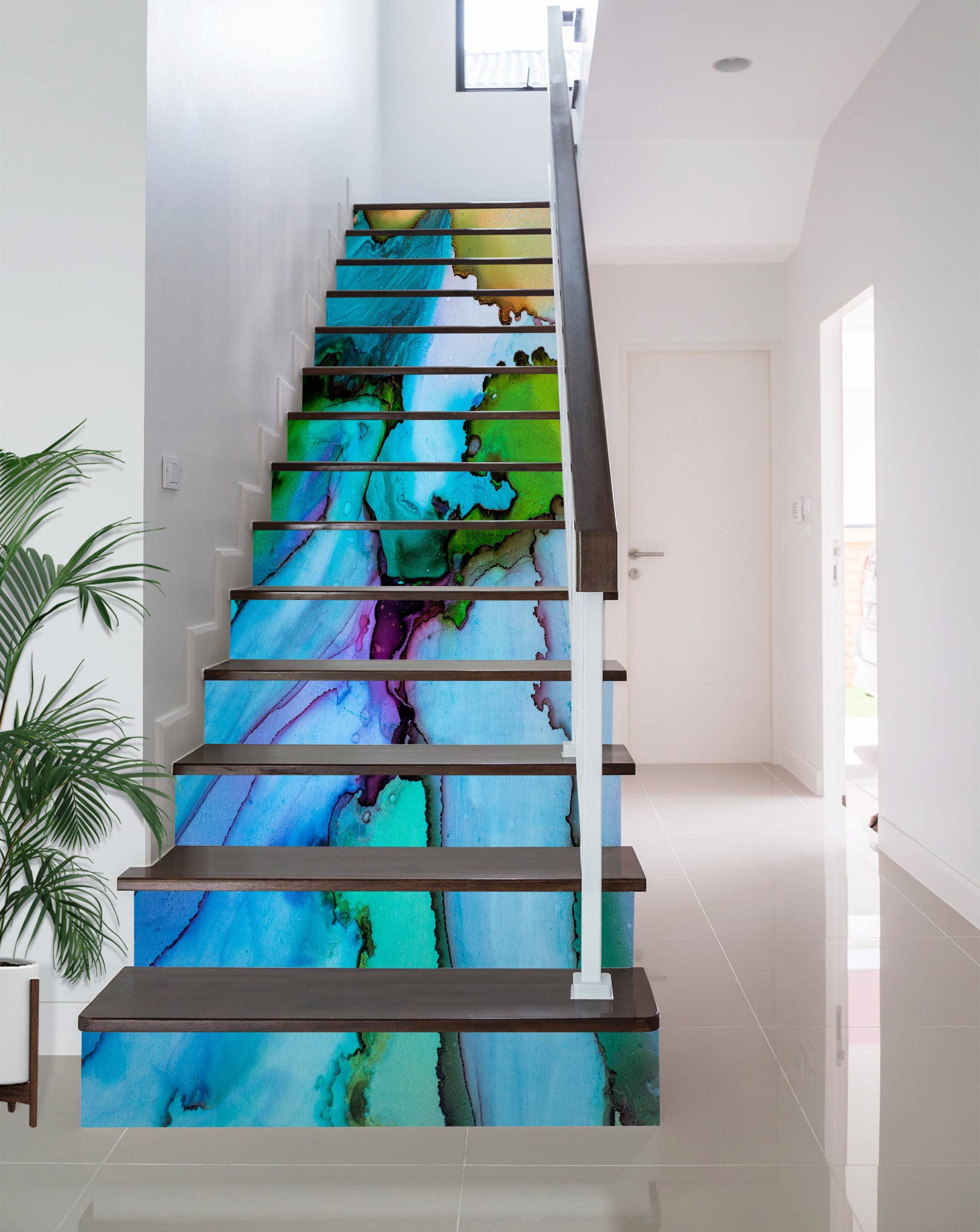 3D Fluorescent Graphic Mountains 615 Stair Risers