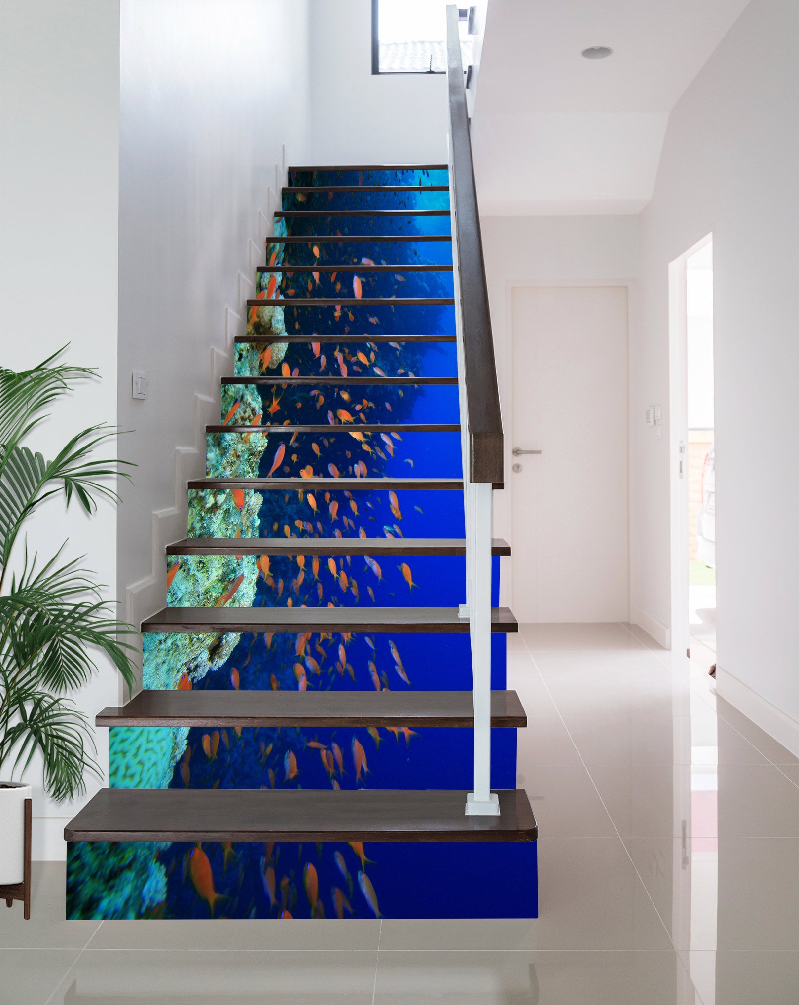 3D Blue Sea Fish School 392 Stair Risers