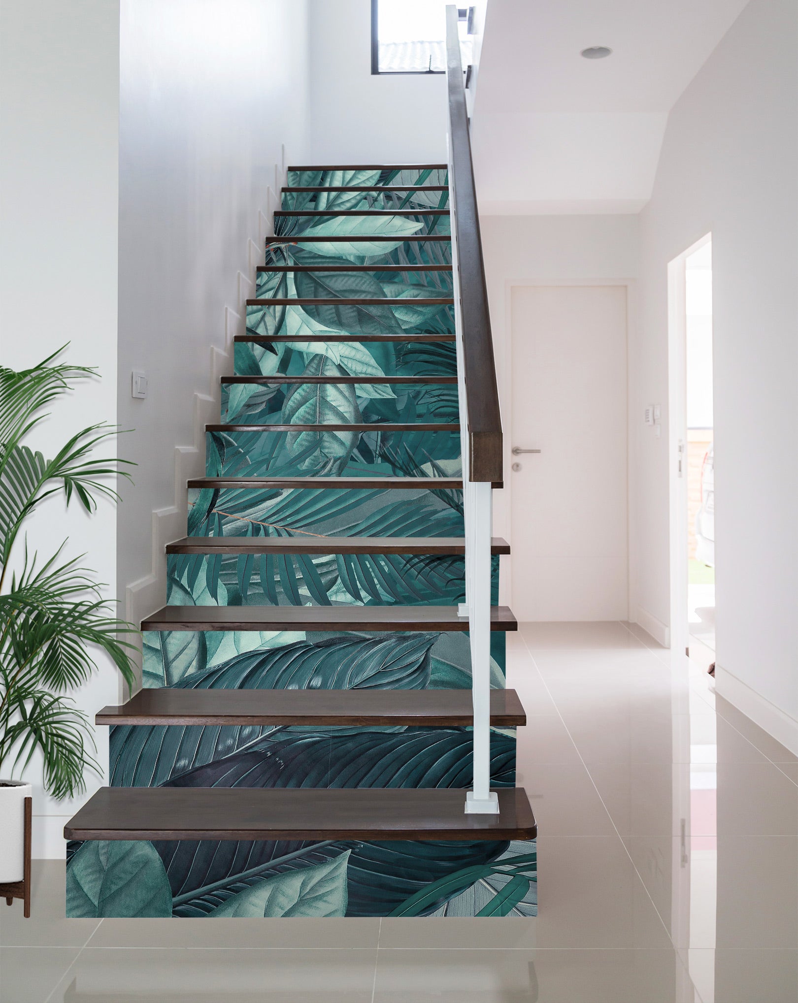 3D Green Jungle Leaves 10468 Andrea Haase Stair Risers