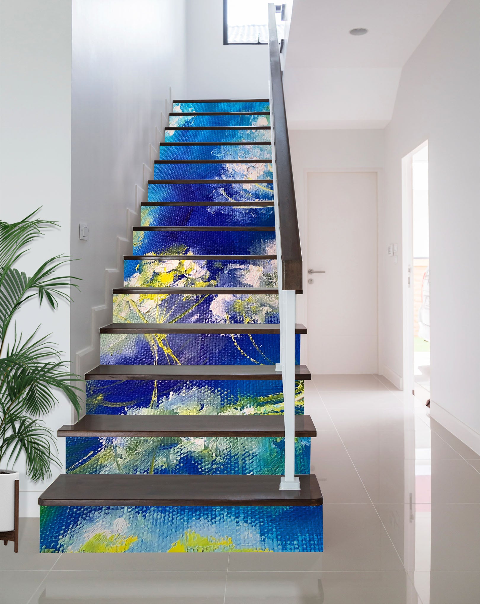 3D Blue Painted Flower 2221 Skromova Marina Stair Risers