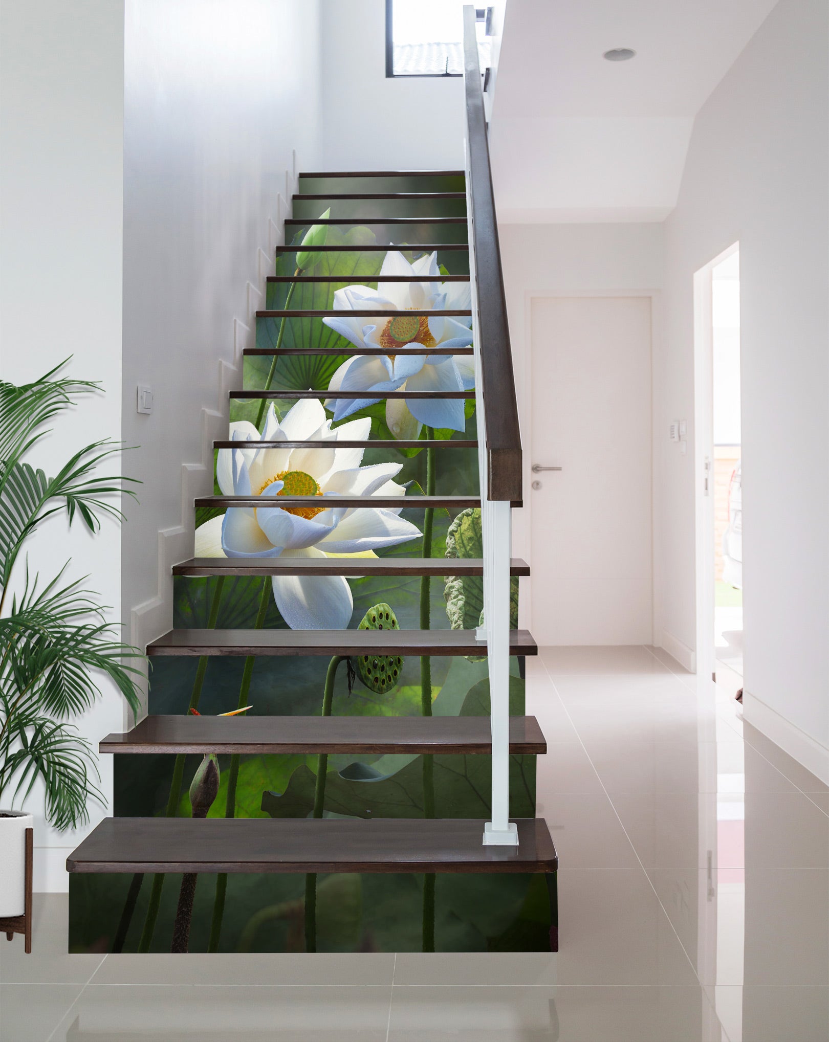 3D Mysterious And Hazy White Lotus 527 Stair Risers