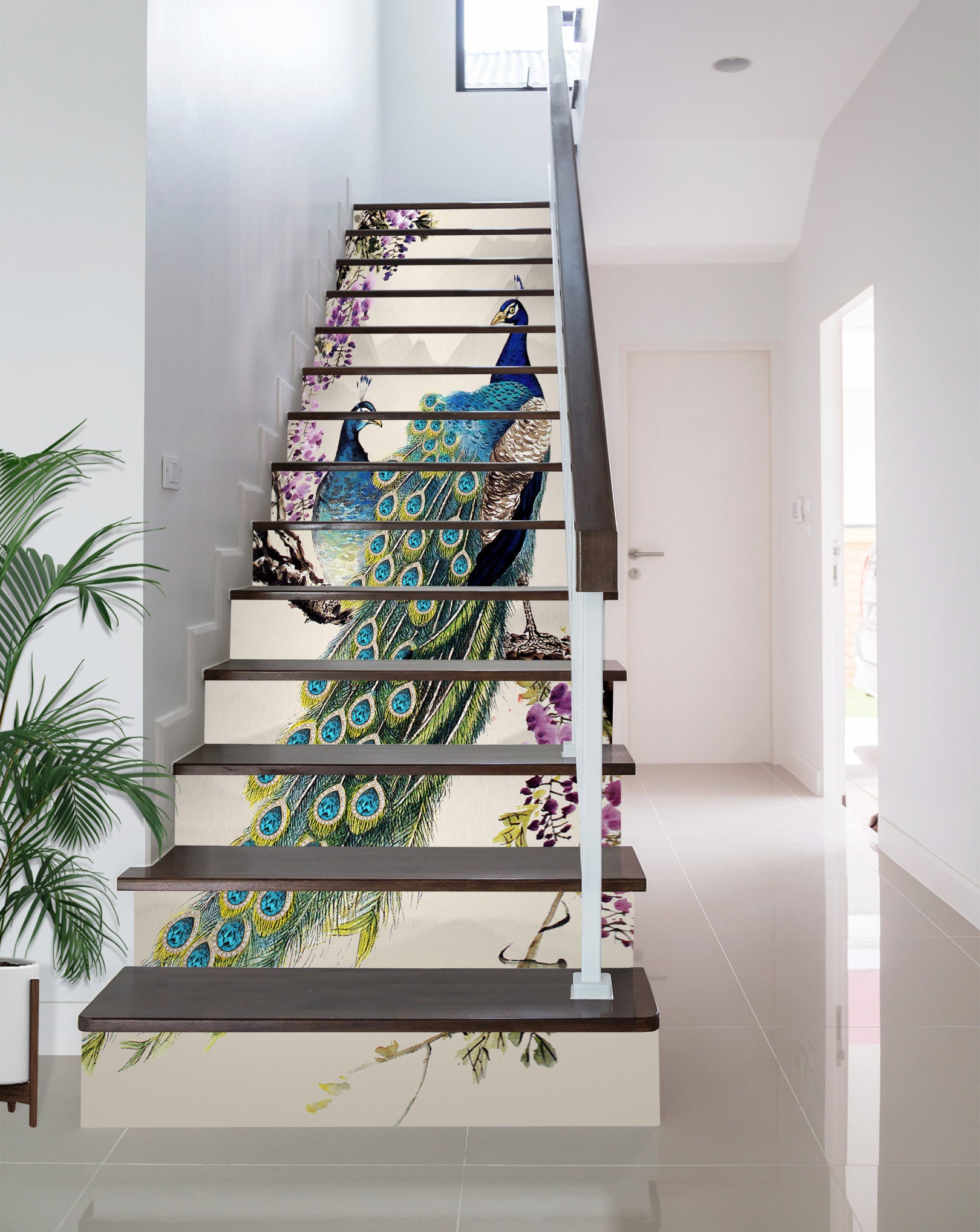 3D Two Noble Peacocks 244 Stair Risers