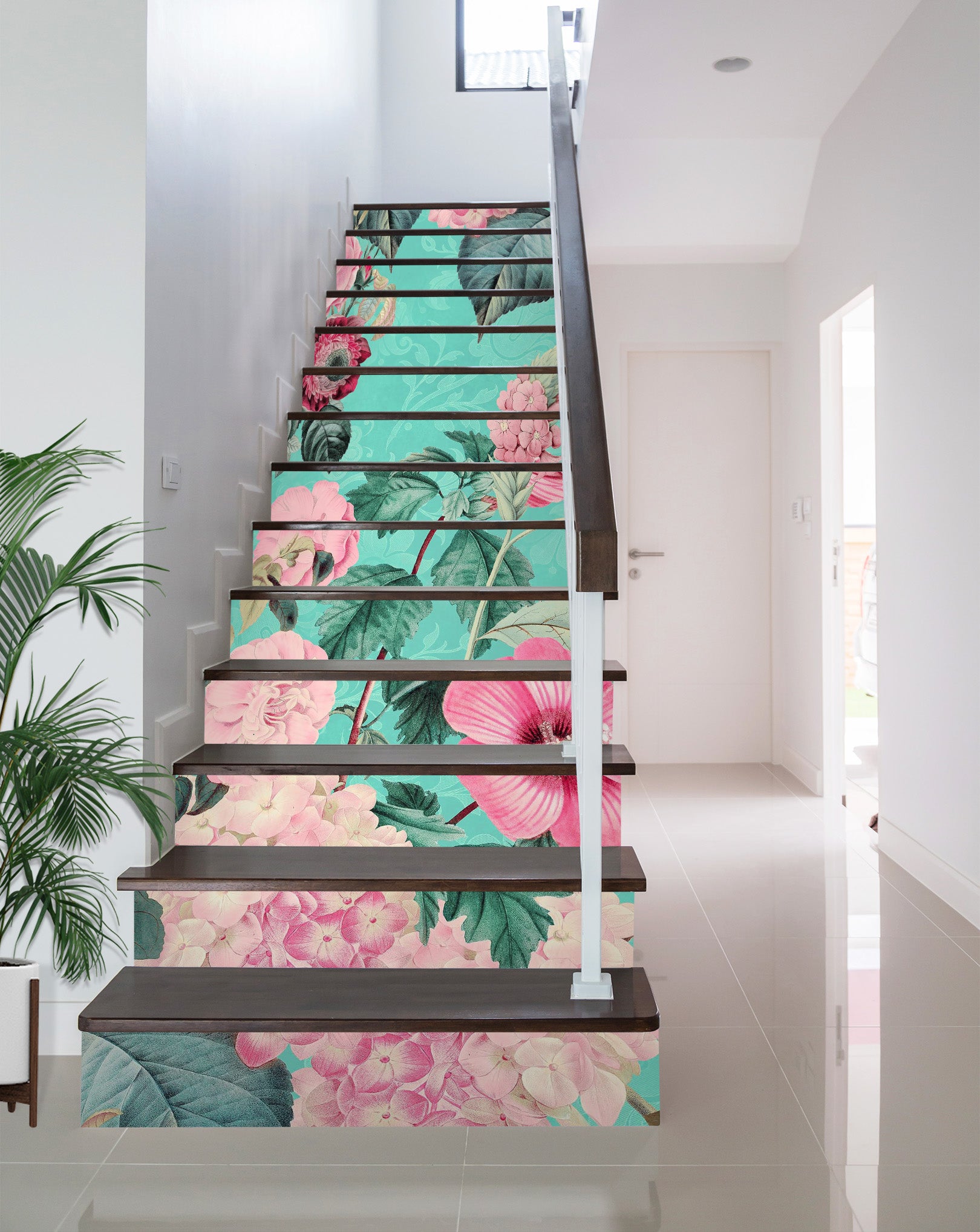 3D Leaves Pink Flowers 109214 Andrea Haase Stair Risers
