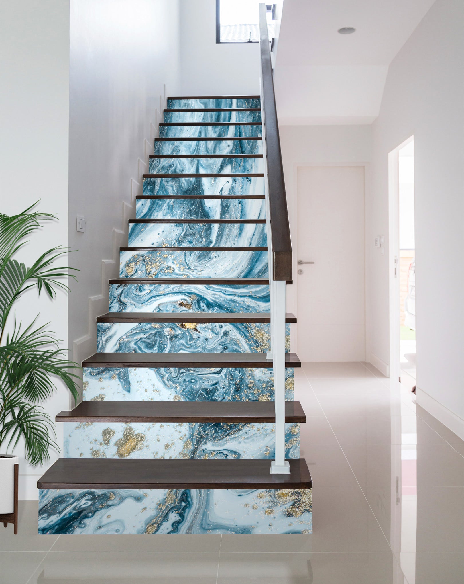 3D Blue Pattern 415 Stair Risers