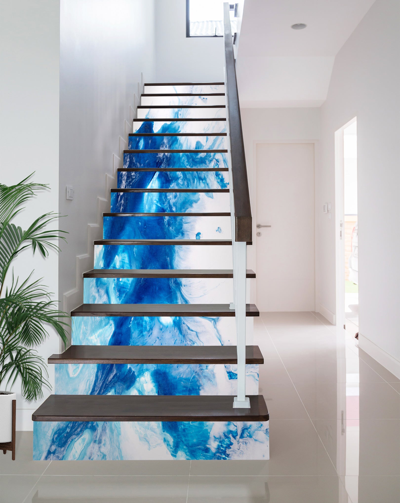 3D Blue Splattered Paint 294 Stair Risers