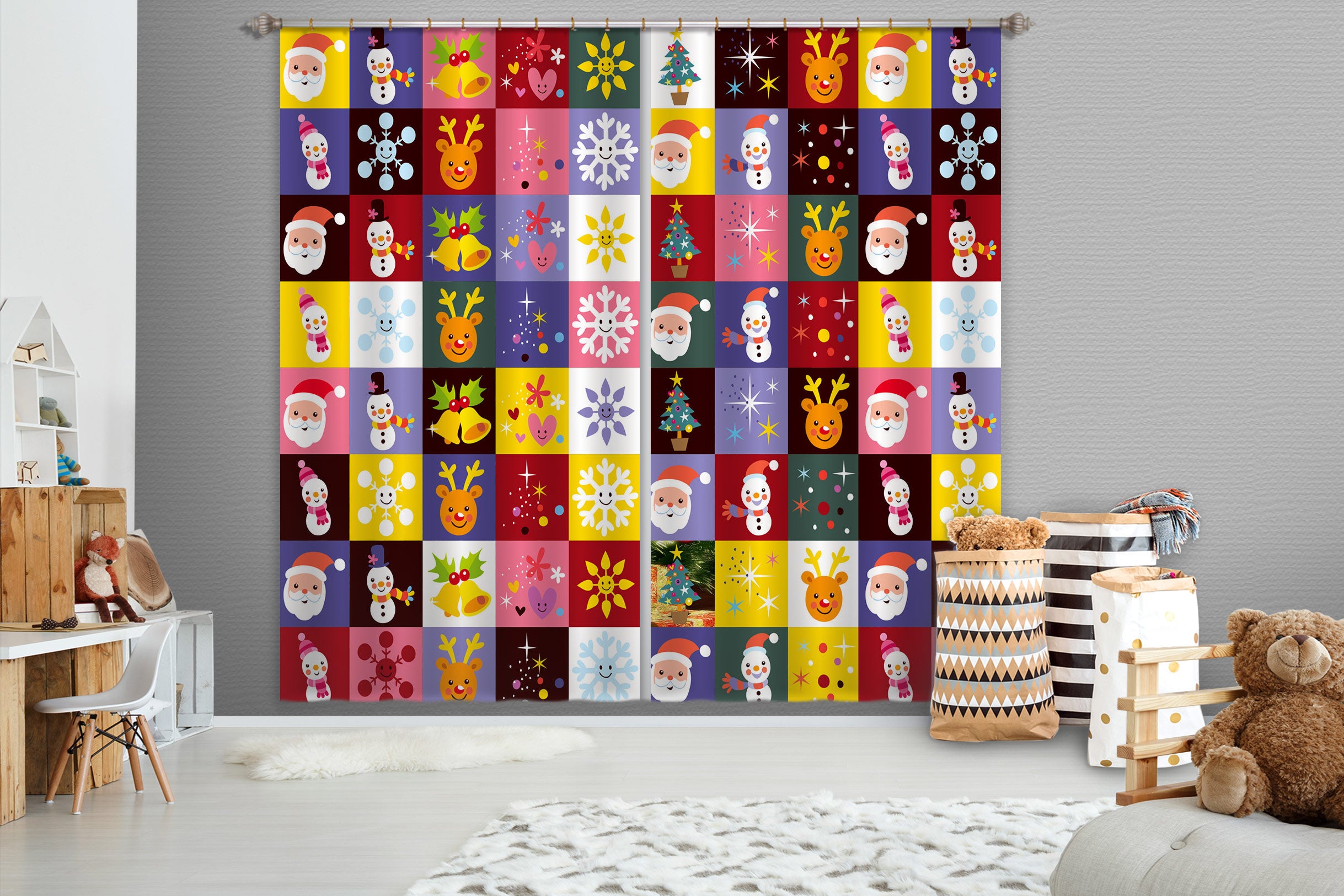3D Color Square 53052 Christmas Curtains Drapes Xmas