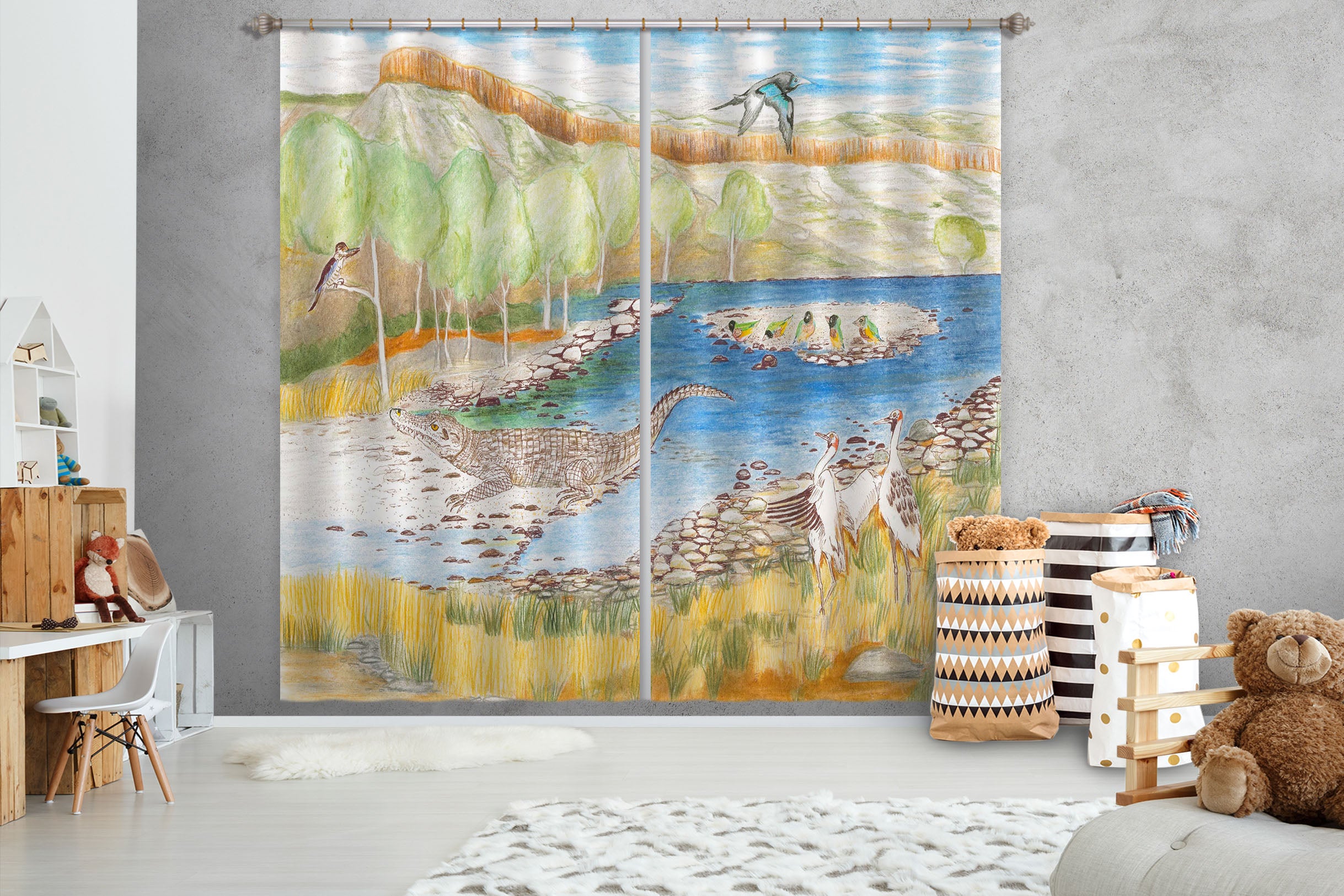 3D Blue Lake 056 Michael Sewell Curtain Curtains Drapes