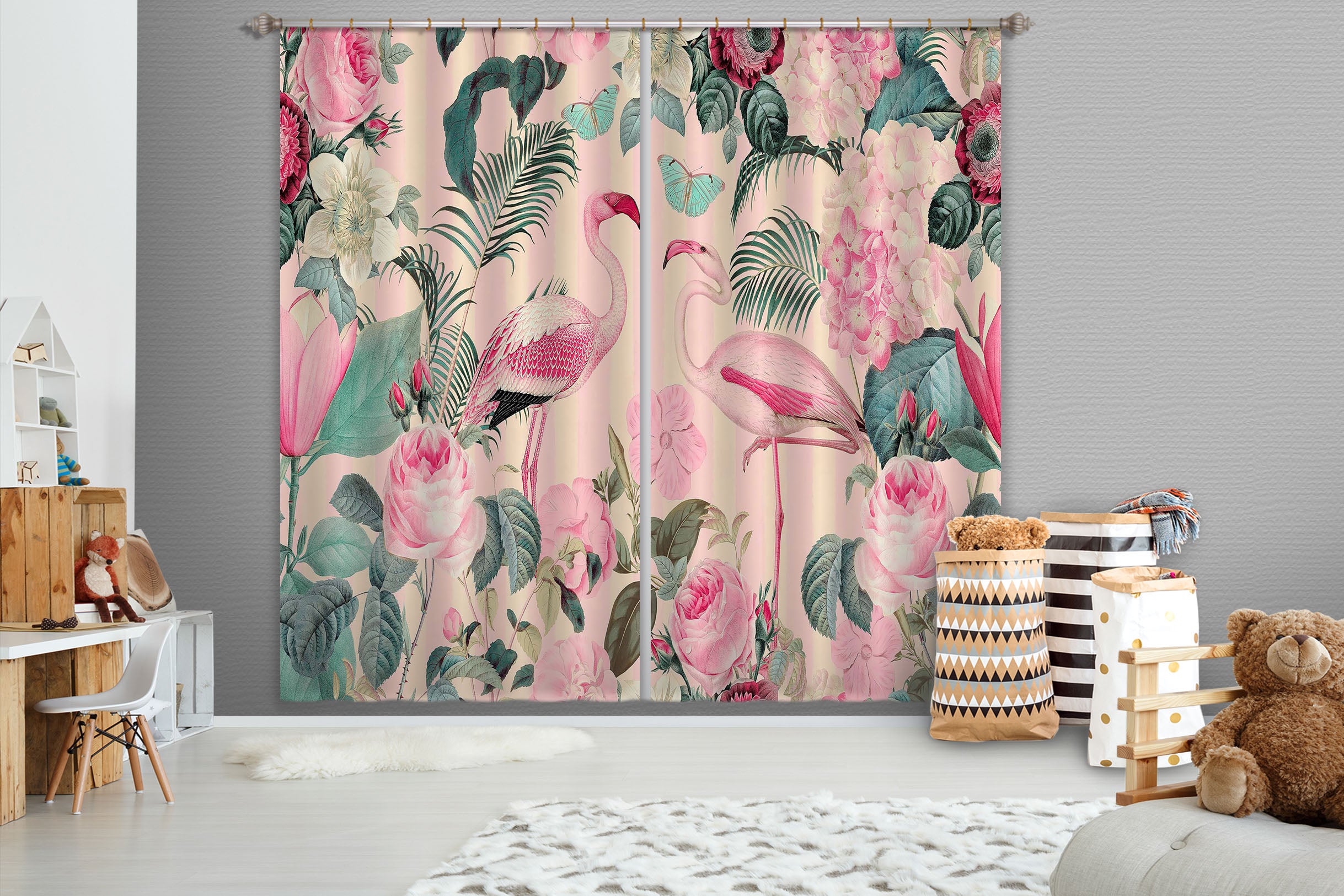 3D Flamingo Forest 055 Andrea haase Curtain Curtains Drapes