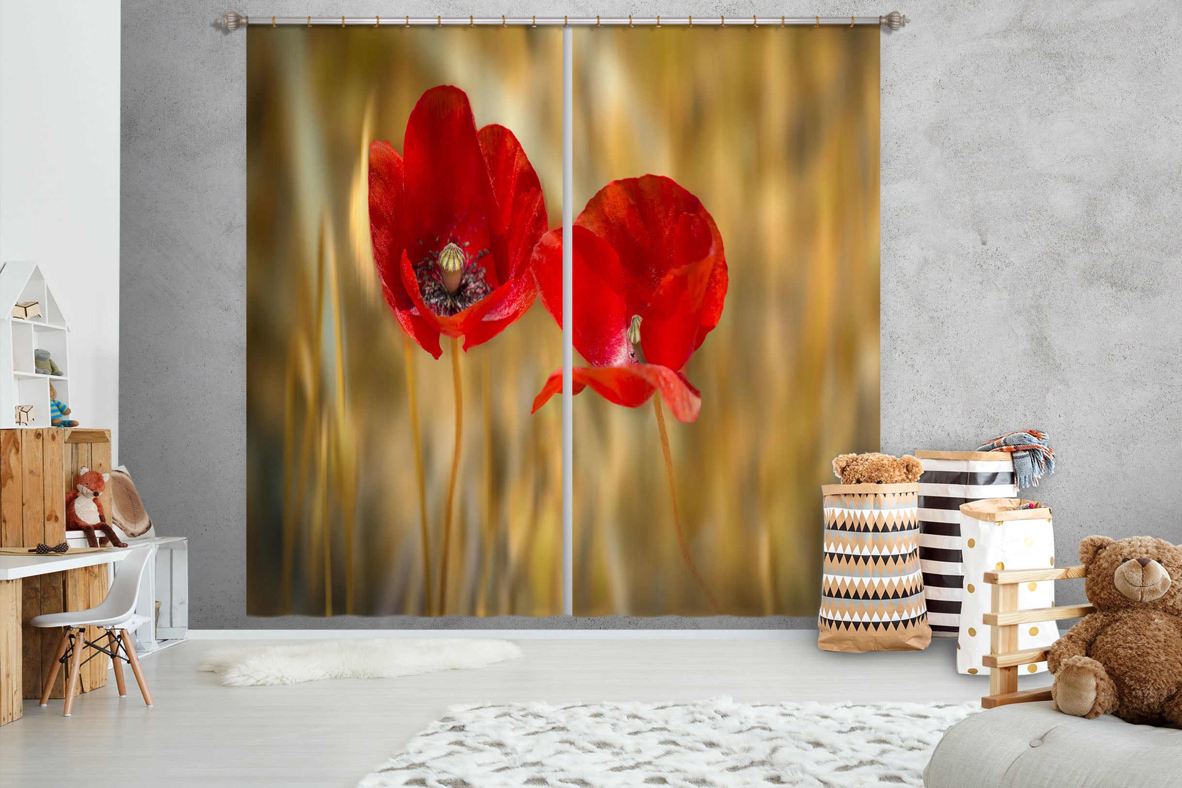 3D Red Flowers 180 Marco Carmassi Curtain Curtains Drapes