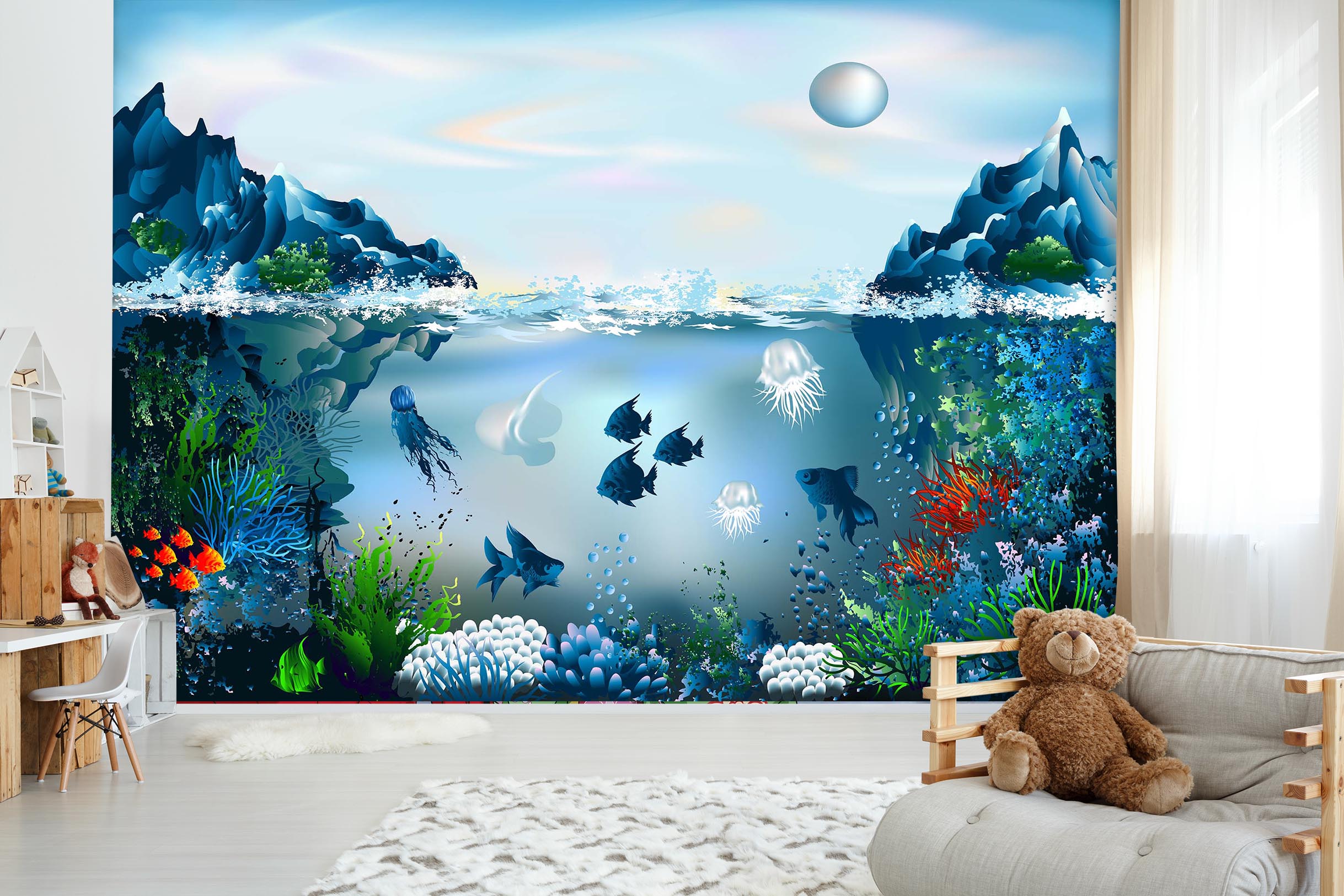 3D Submarine Fish Ocean 004 Wall Murals