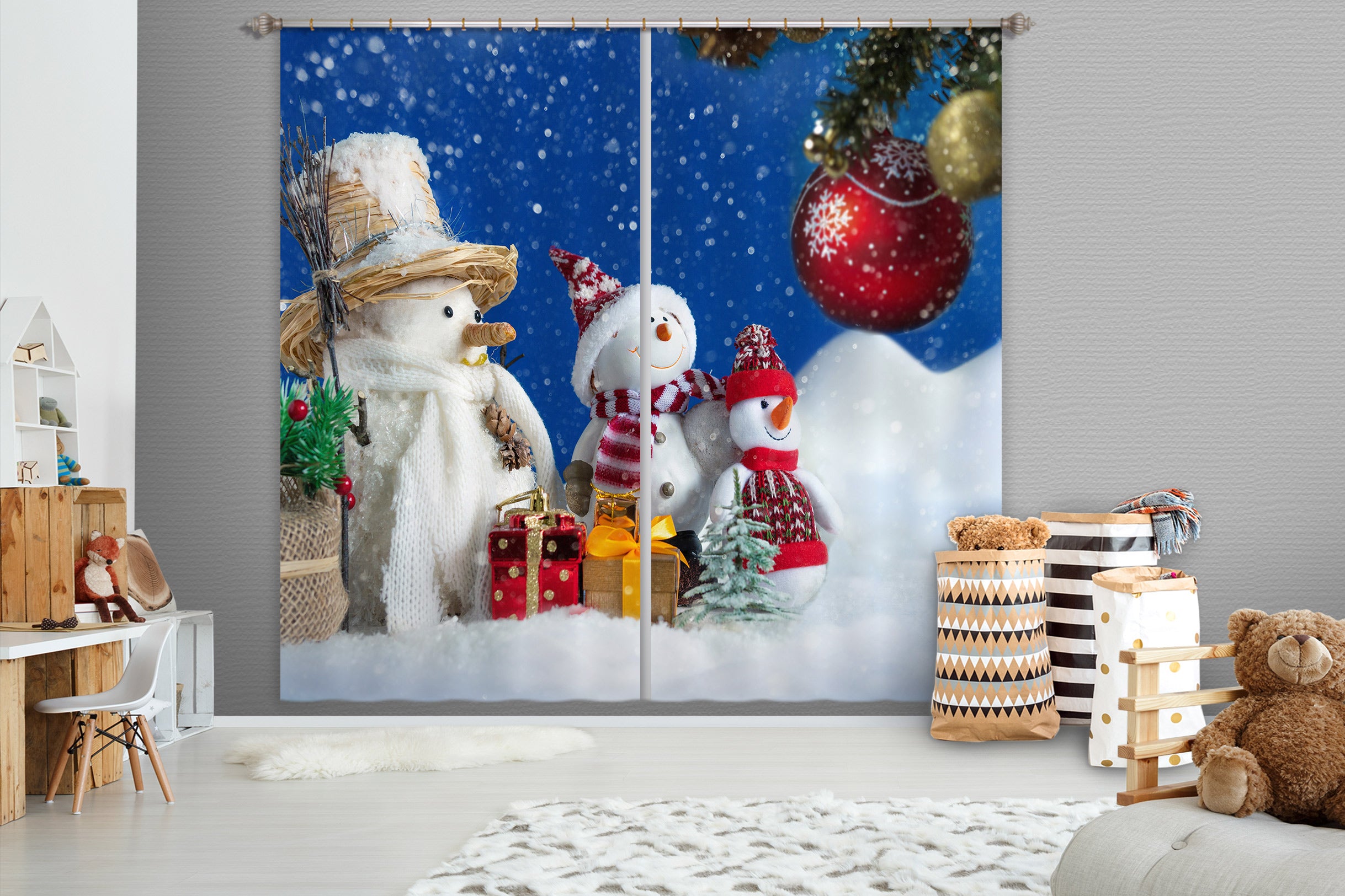 3D Snowman 53146 Christmas Curtains Drapes Xmas