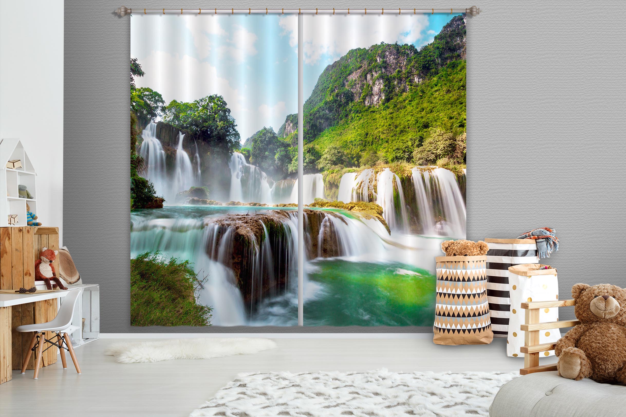 3D Mountain Waterfall 849 Curtains Drapes