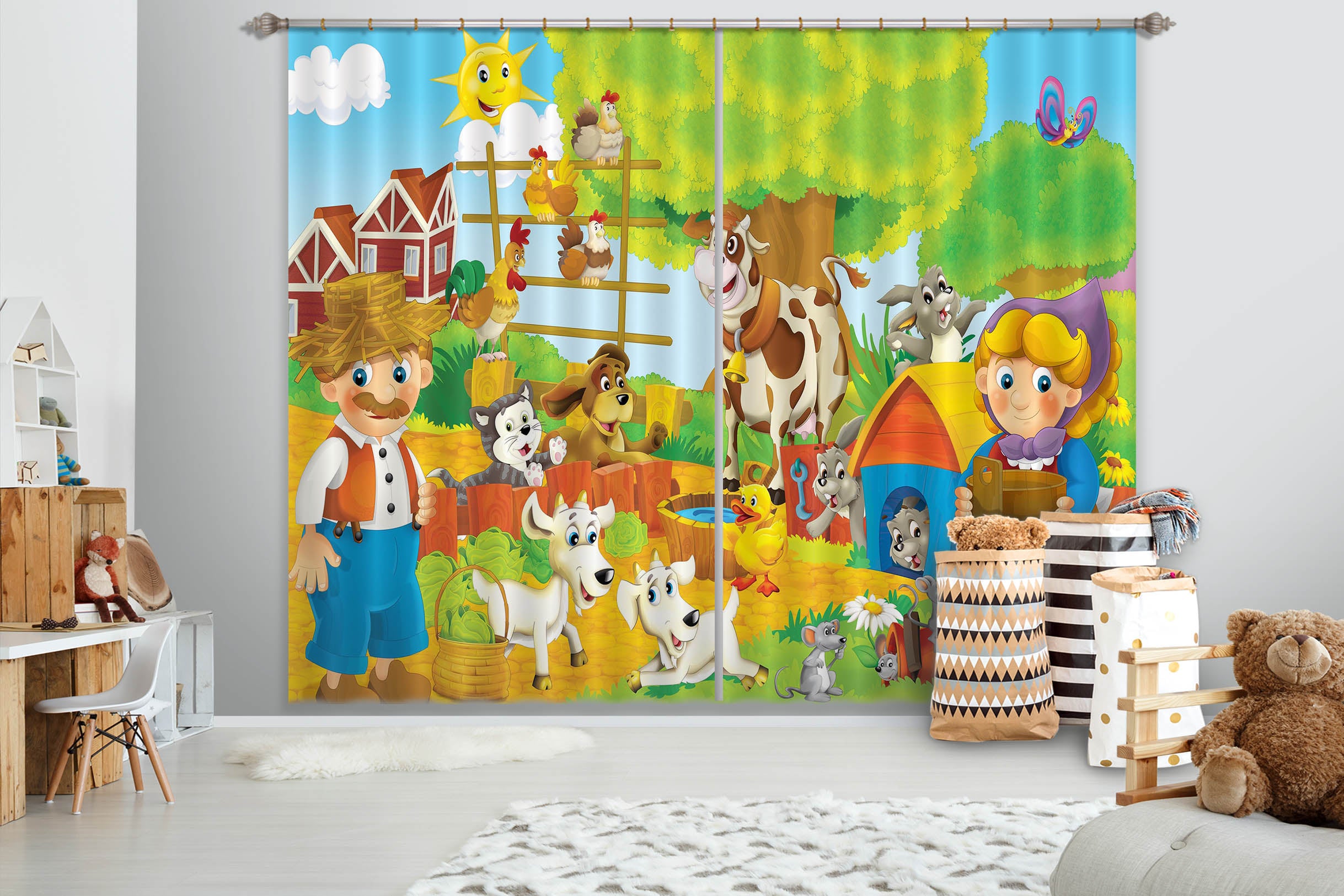 3D Cow Farm 712 Curtains Drapes