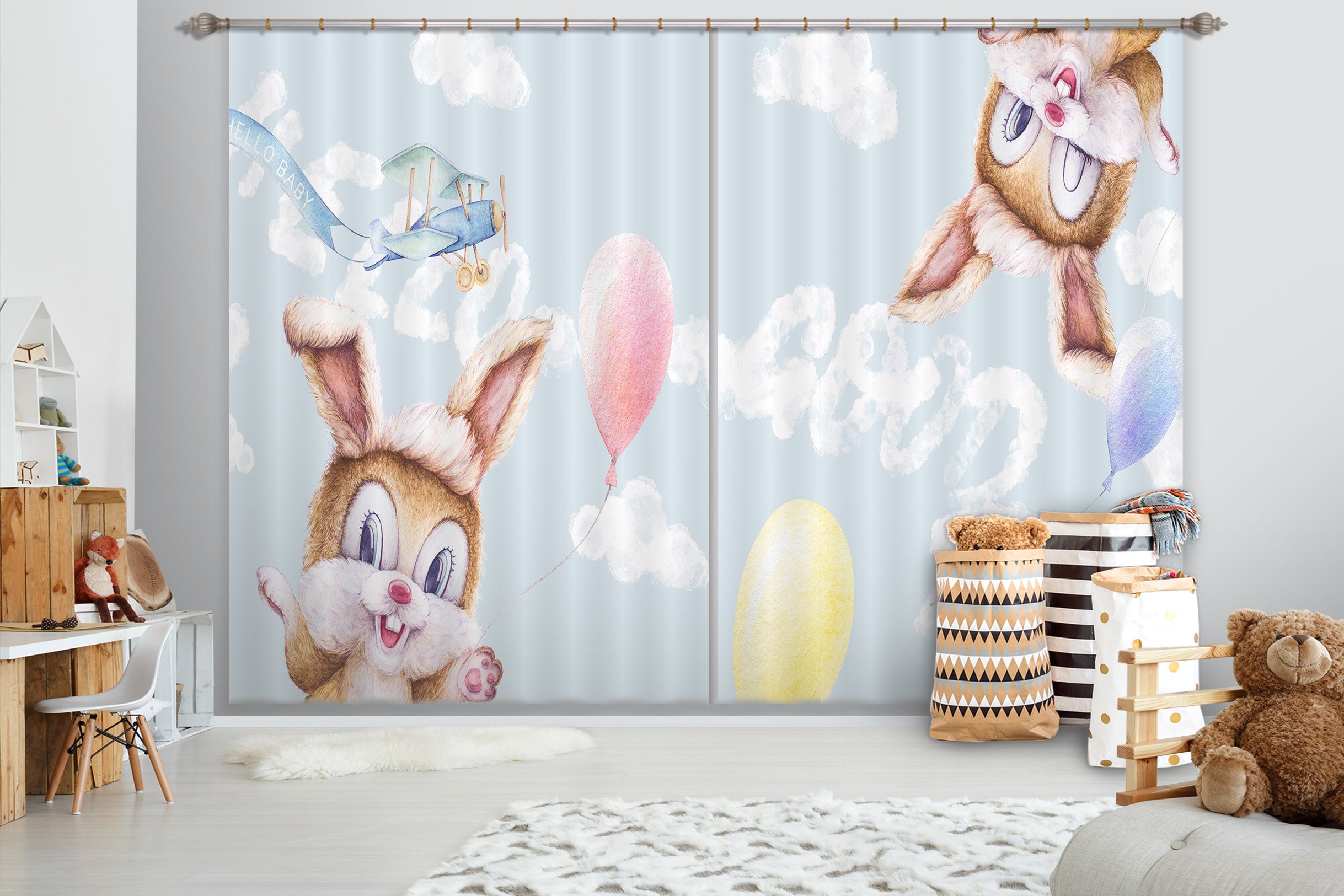 3D Little Grey Rabbit 795 Curtains Drapes