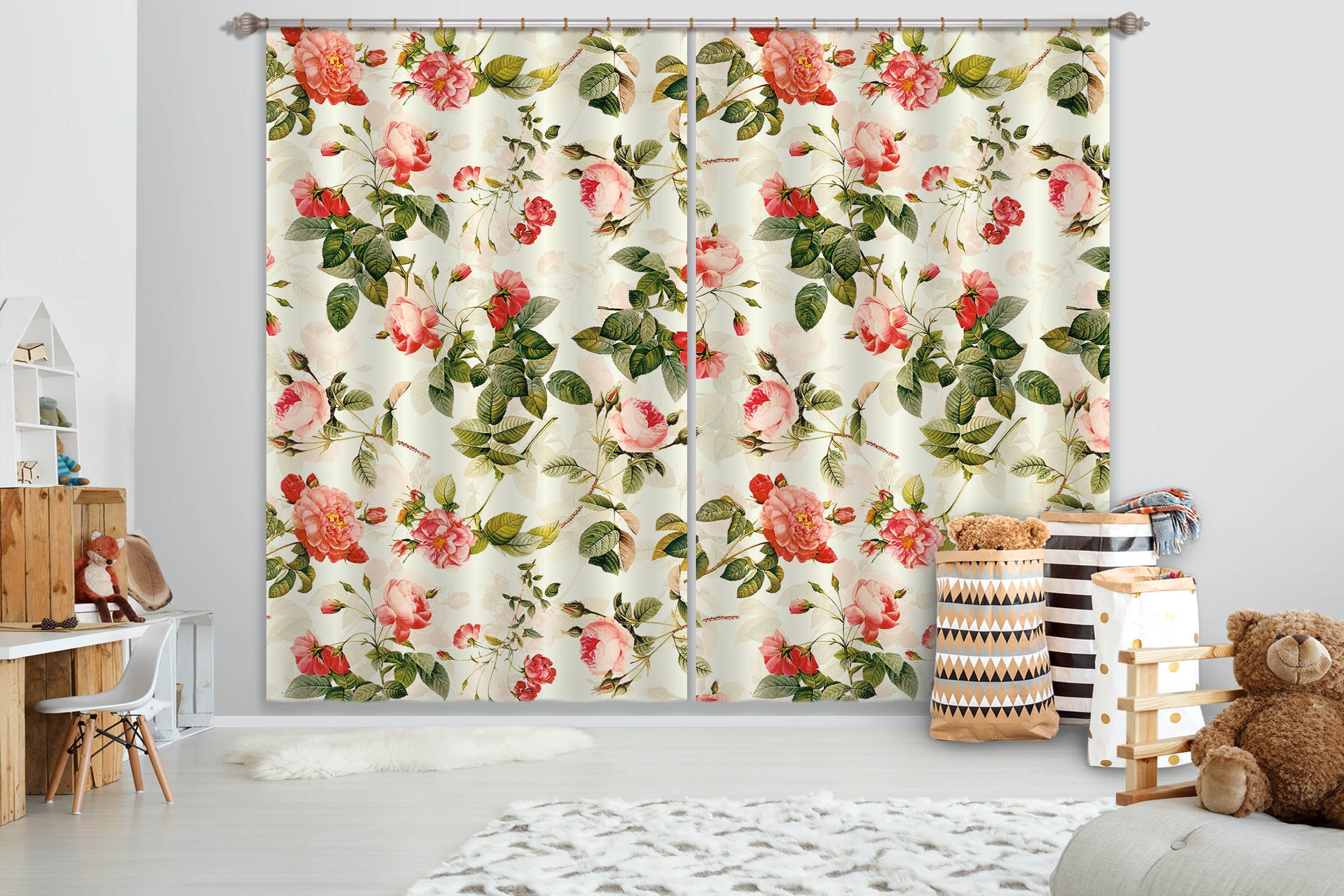 3D Pink Flowers 129 Uta Naumann Curtain Curtains Drapes