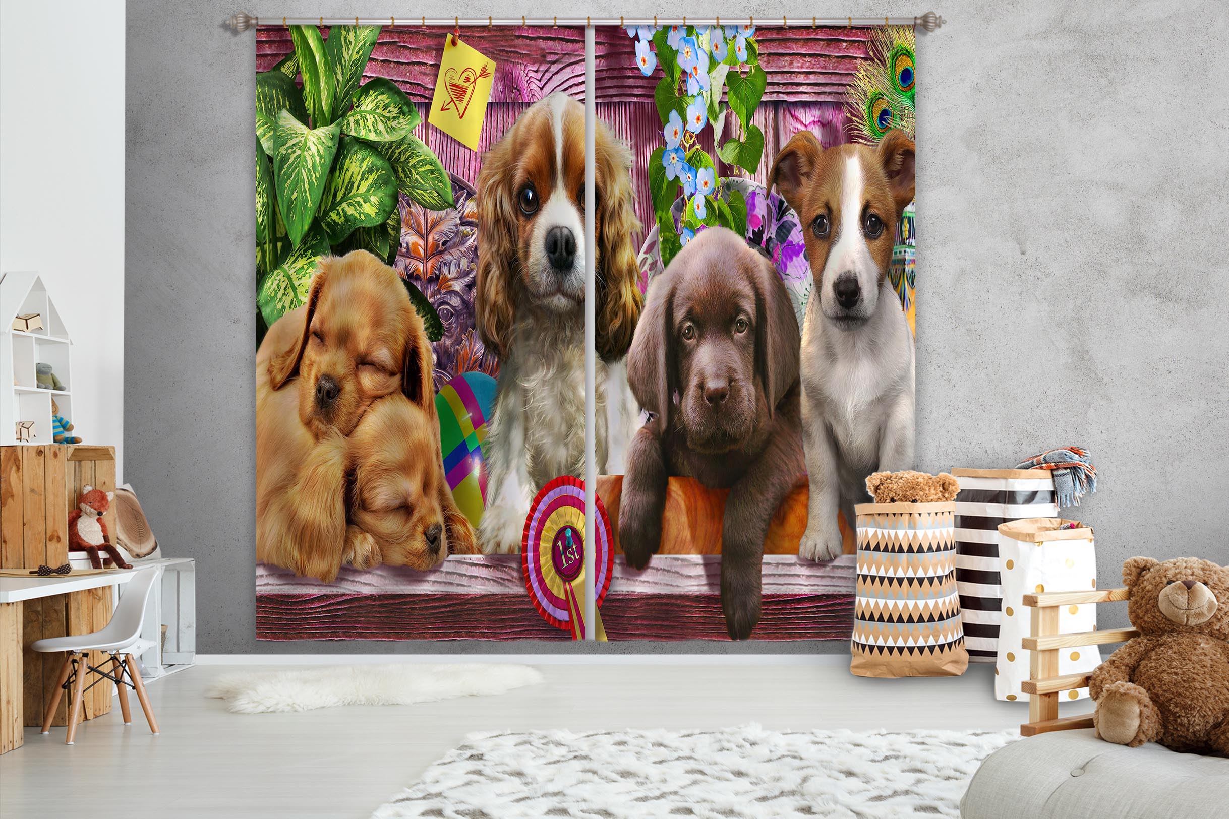 3D Cute Dog 046 Adrian Chesterman Curtain Curtains Drapes
