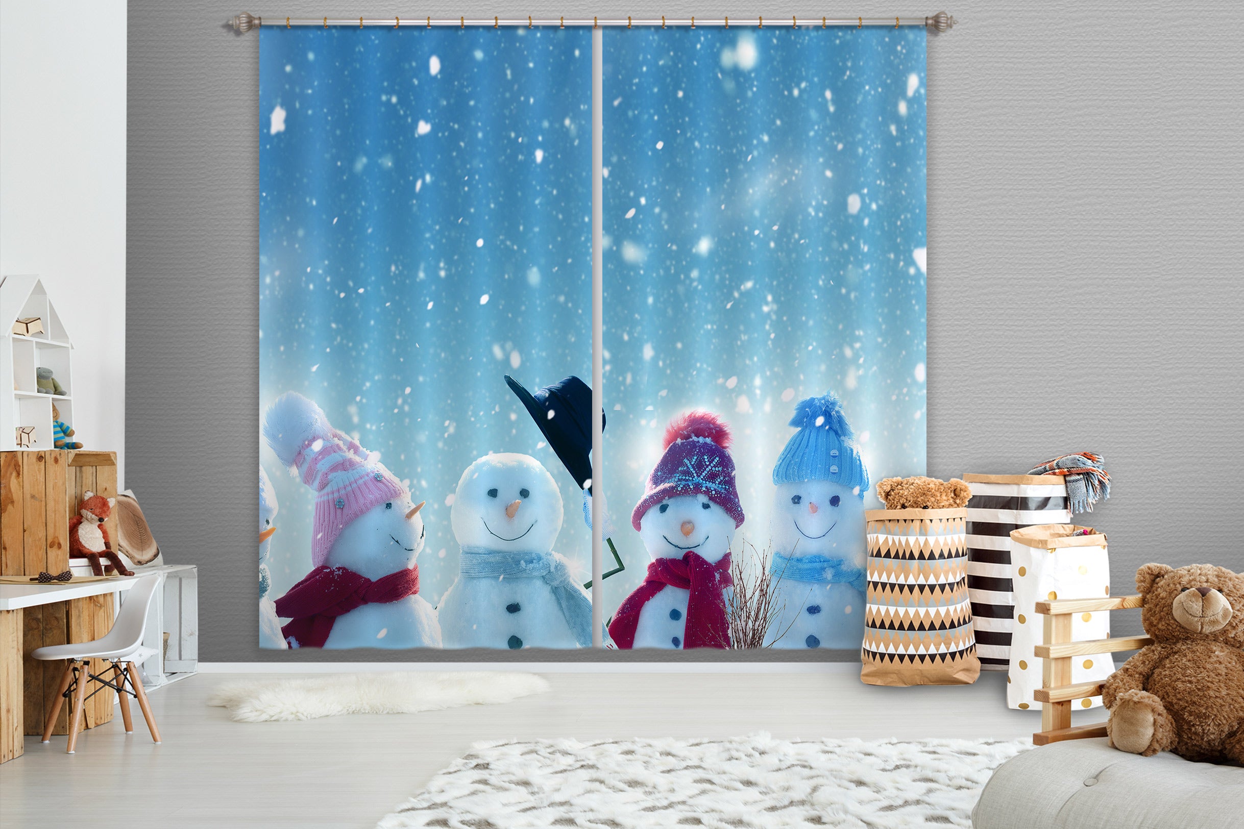 3D Snowman 53102 Christmas Curtains Drapes Xmas