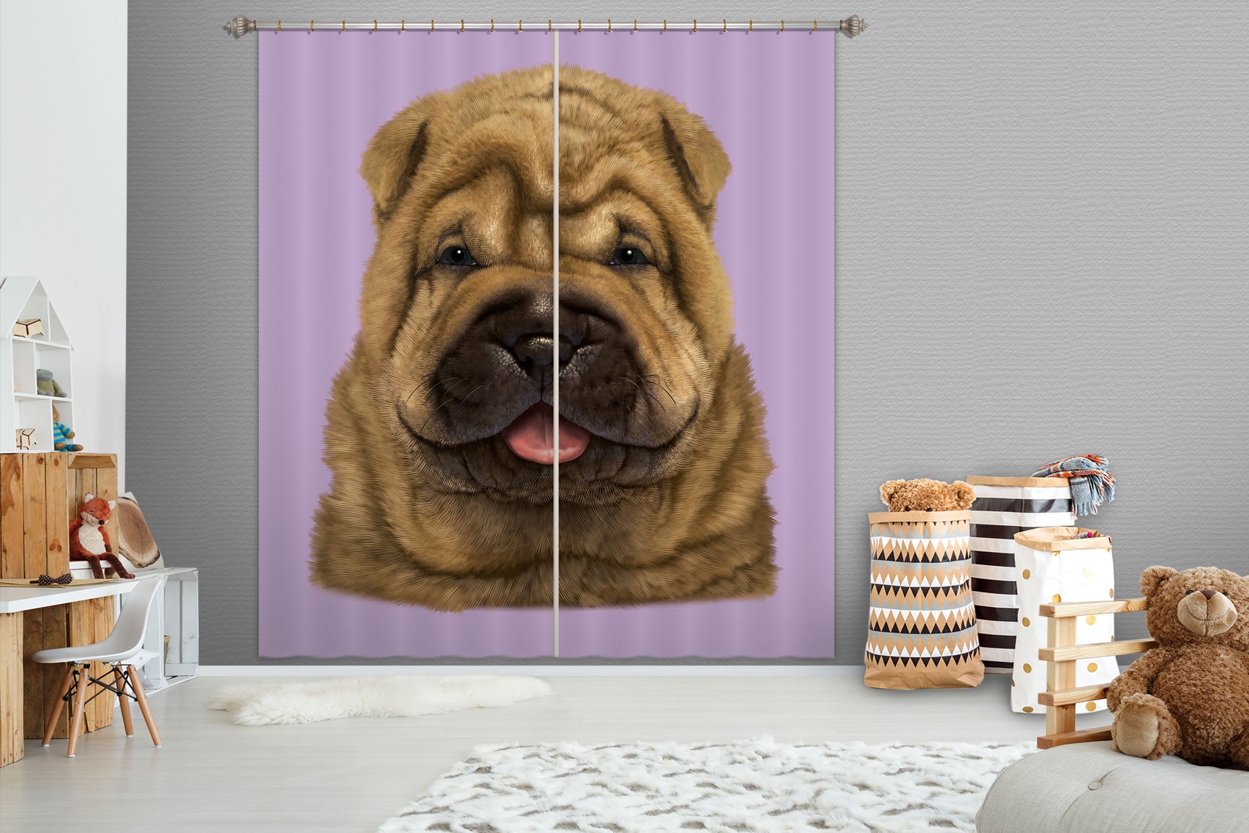 3D Shar Pei Puppy Portrait 069 Vincent Hie Curtain Curtains Drapes