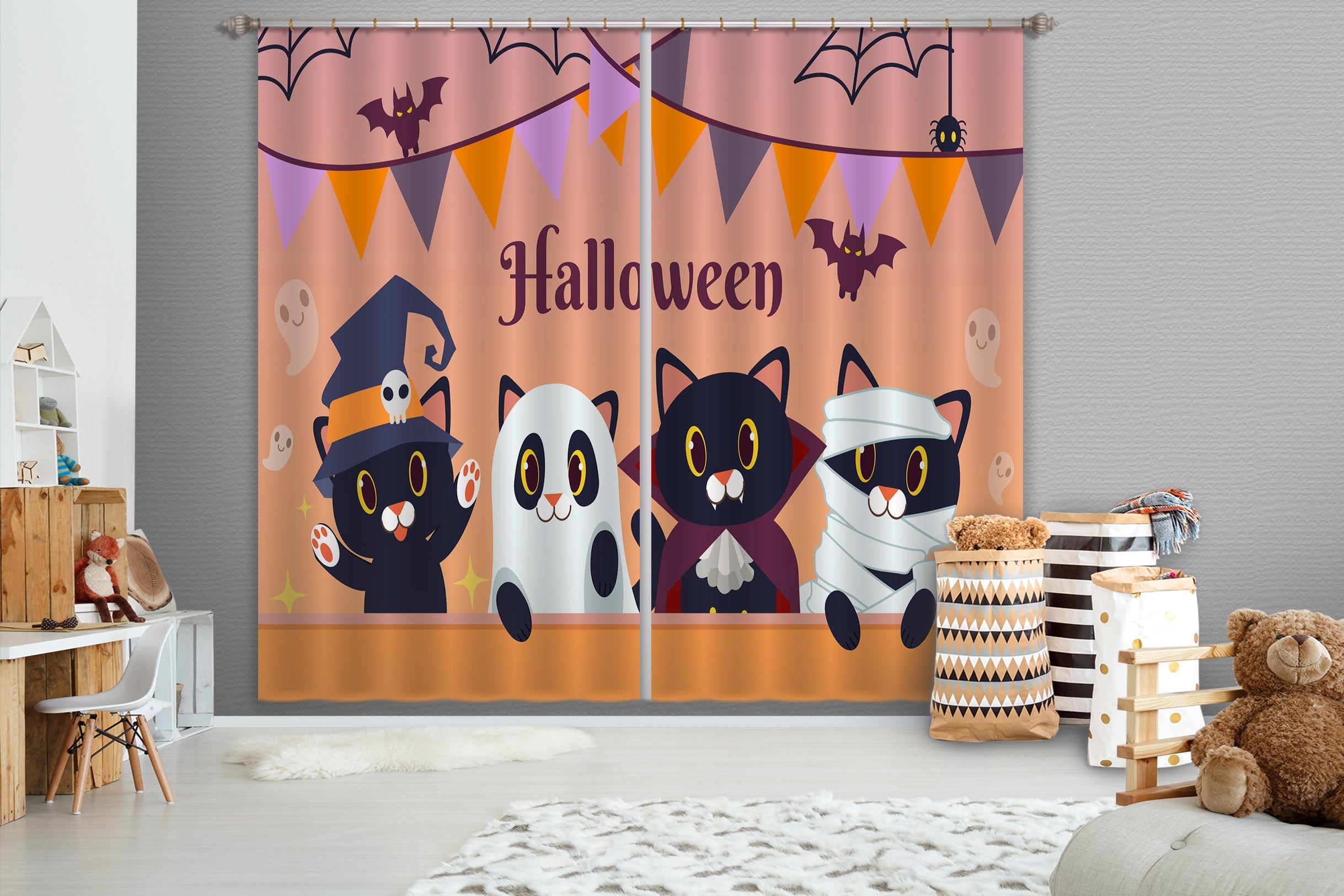 3D Vampire Bear 024 Halloween Curtains Drapes Curtains AJ Creativity Home 