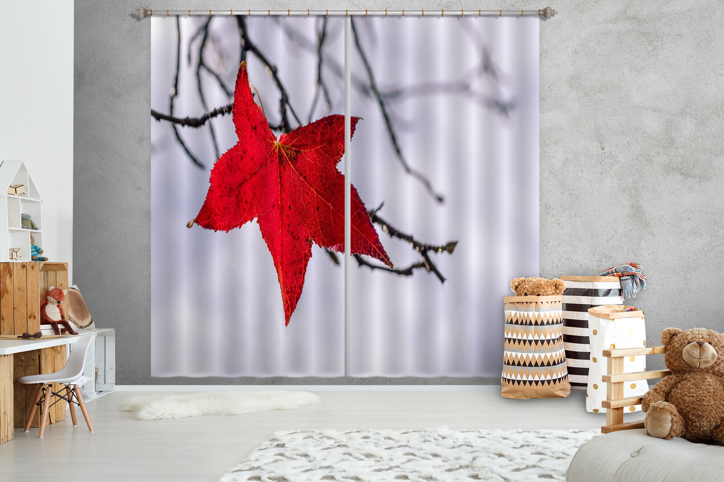 3D Red Maple Leaf 151 Marco Carmassi Curtain Curtains Drapes