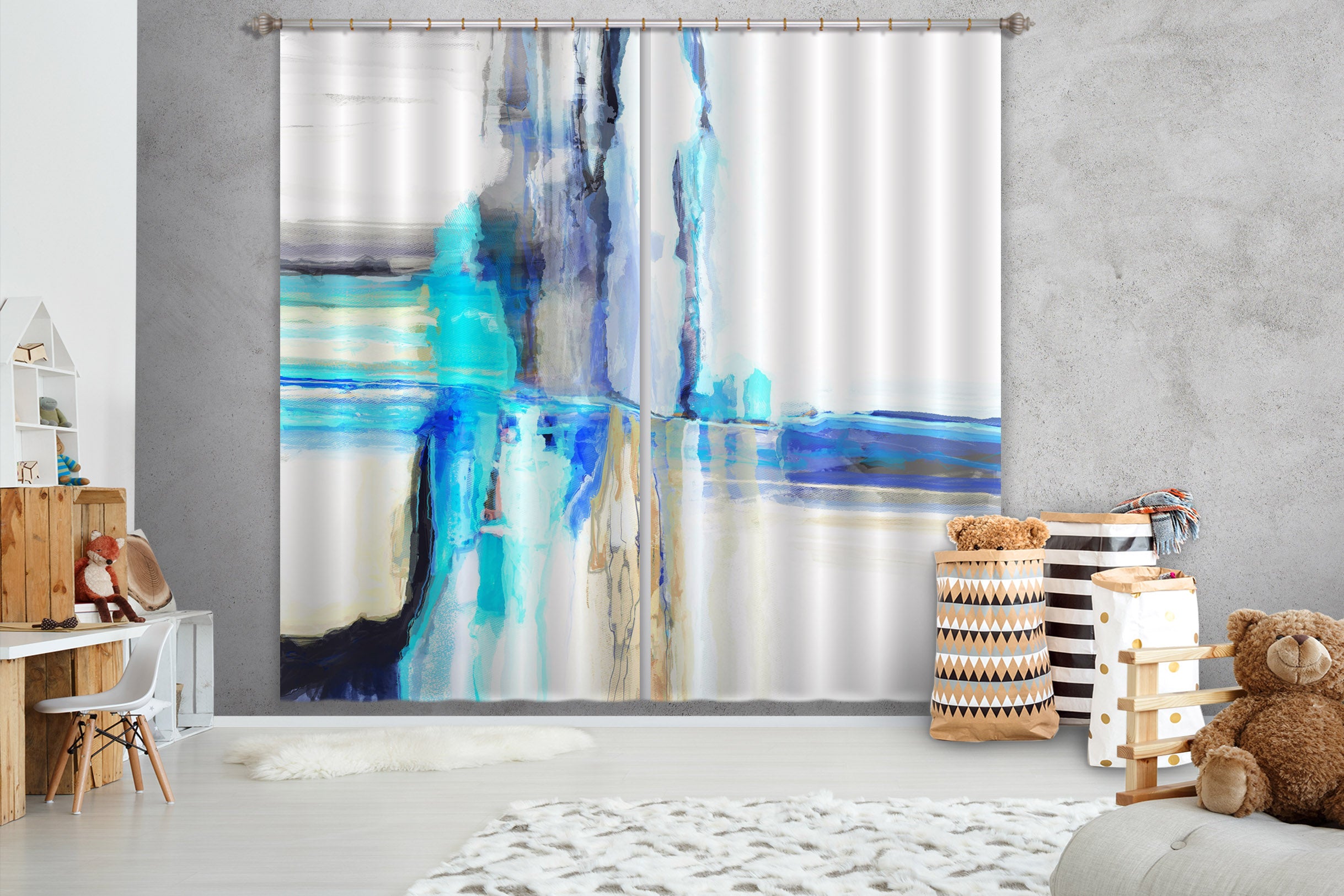 3D Blue Splash Ink 050 Michael Tienhaara Curtain Curtains Drapes