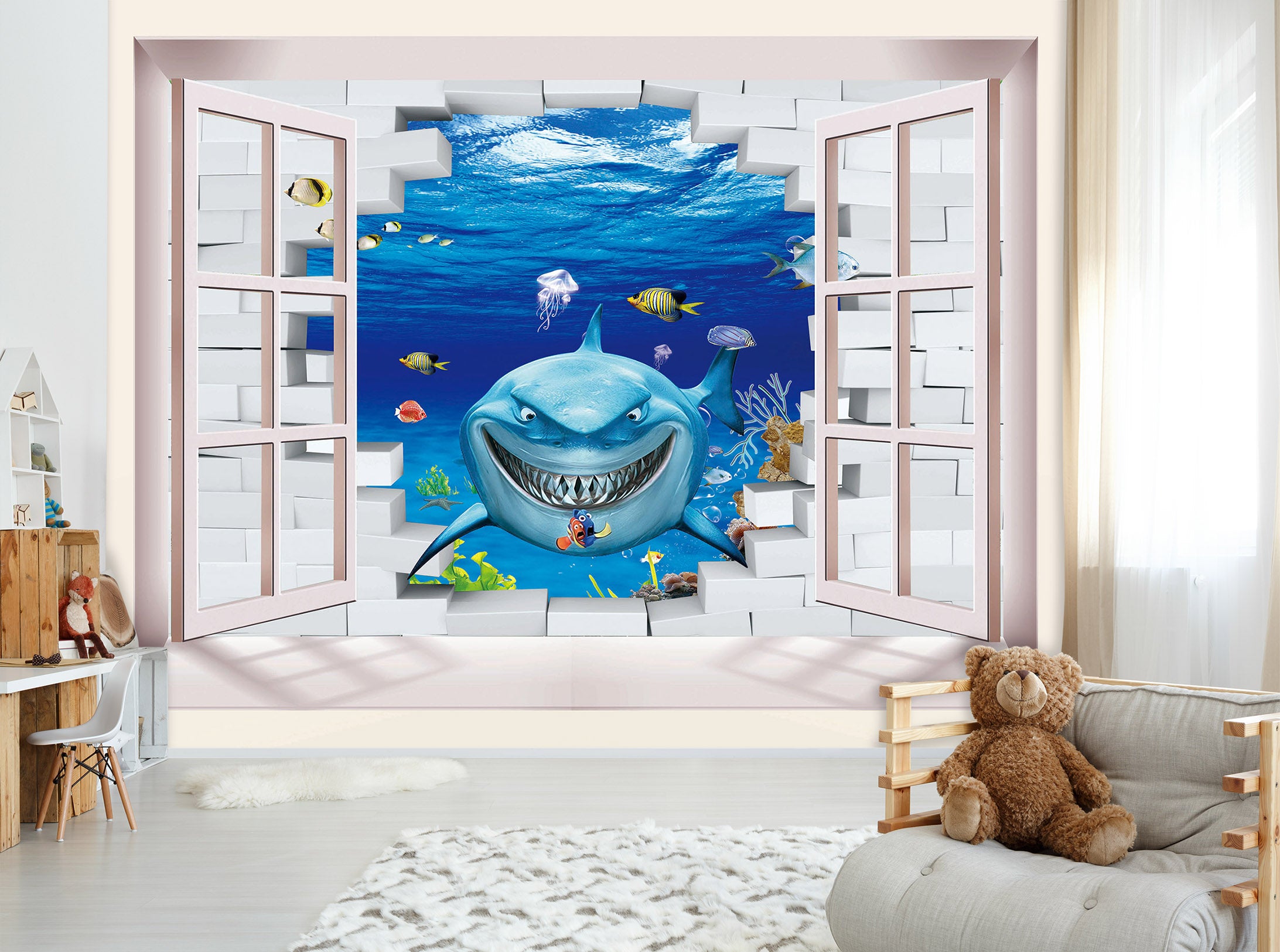 3D Evil Shark 1716 Wall Murals