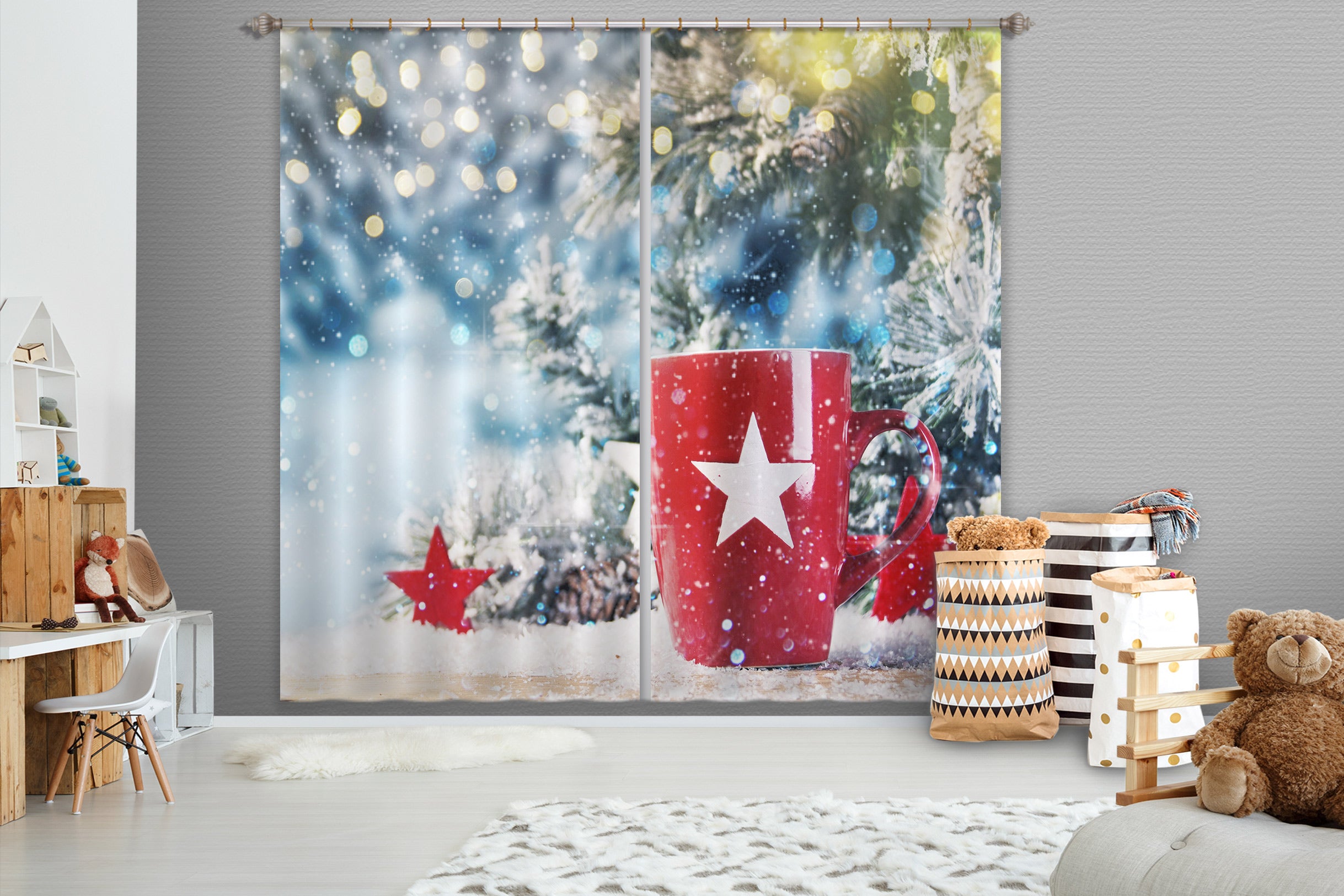 3D Red Cup 53096 Christmas Curtains Drapes Xmas