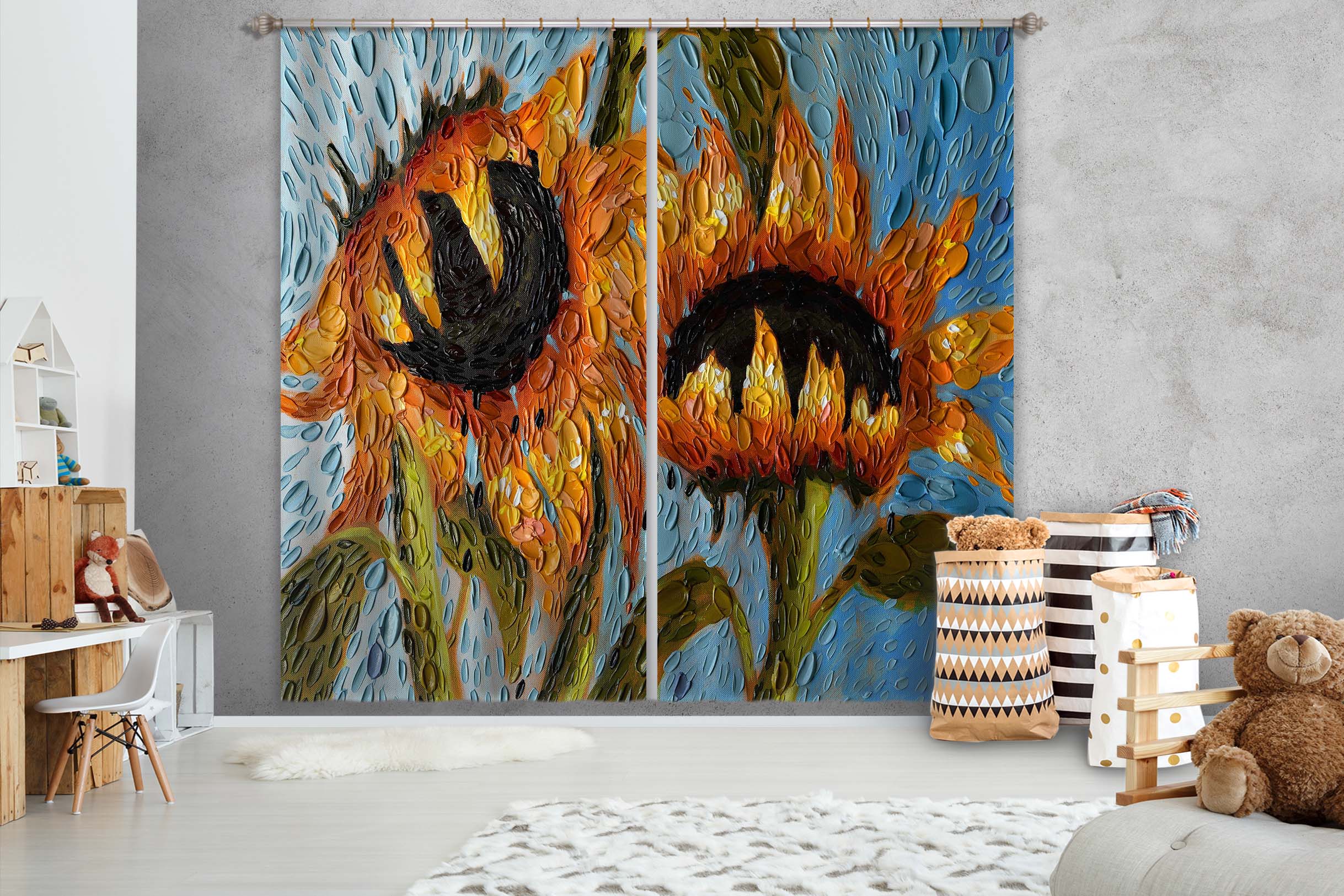3D Serenity Sunflowers 058 Dena Tollefson Curtain Curtains Drapes