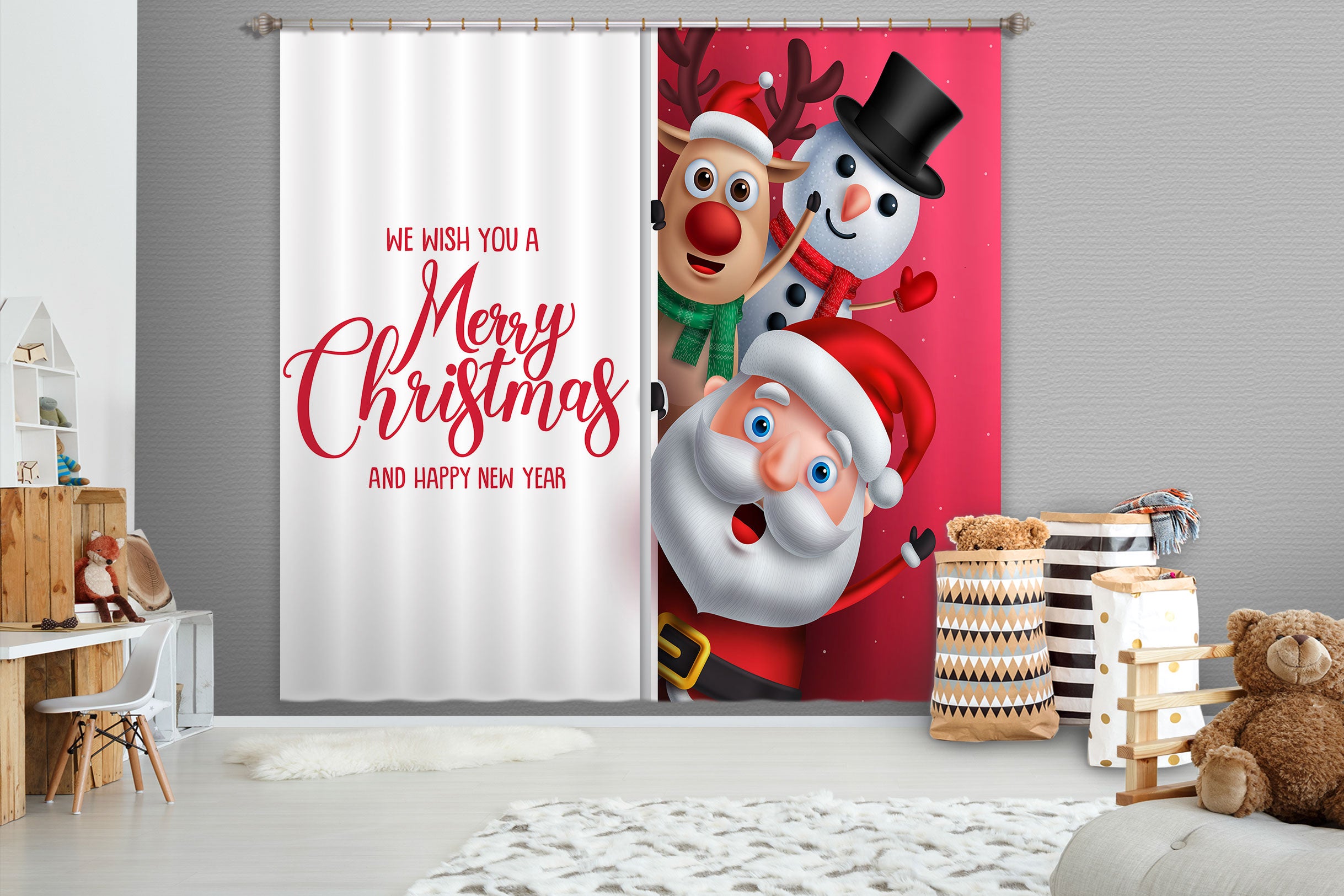 3D Santa Snowman Deer 53116 Christmas Curtains Drapes Xmas