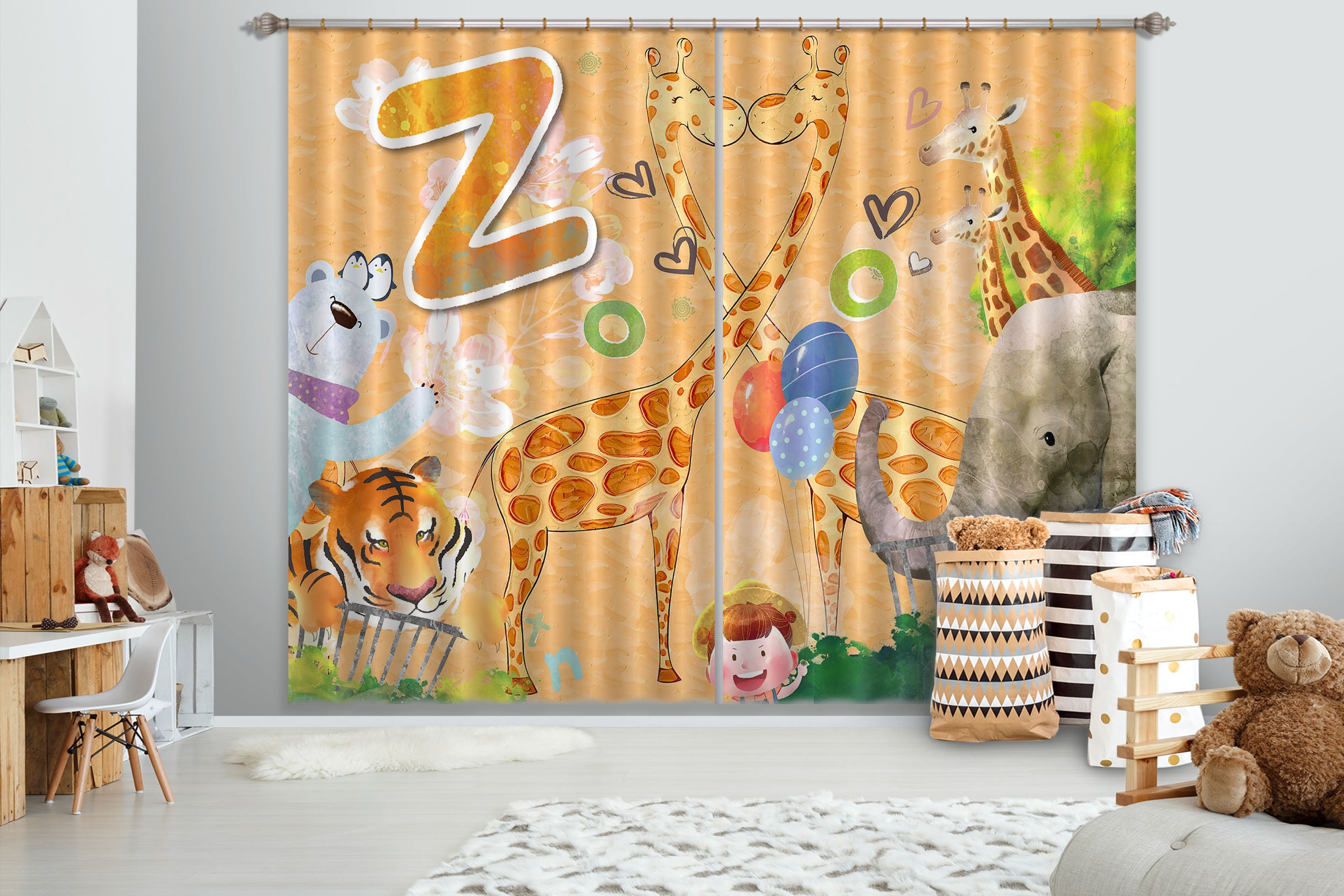 3D Cute Giraffe 728 Curtains Drapes