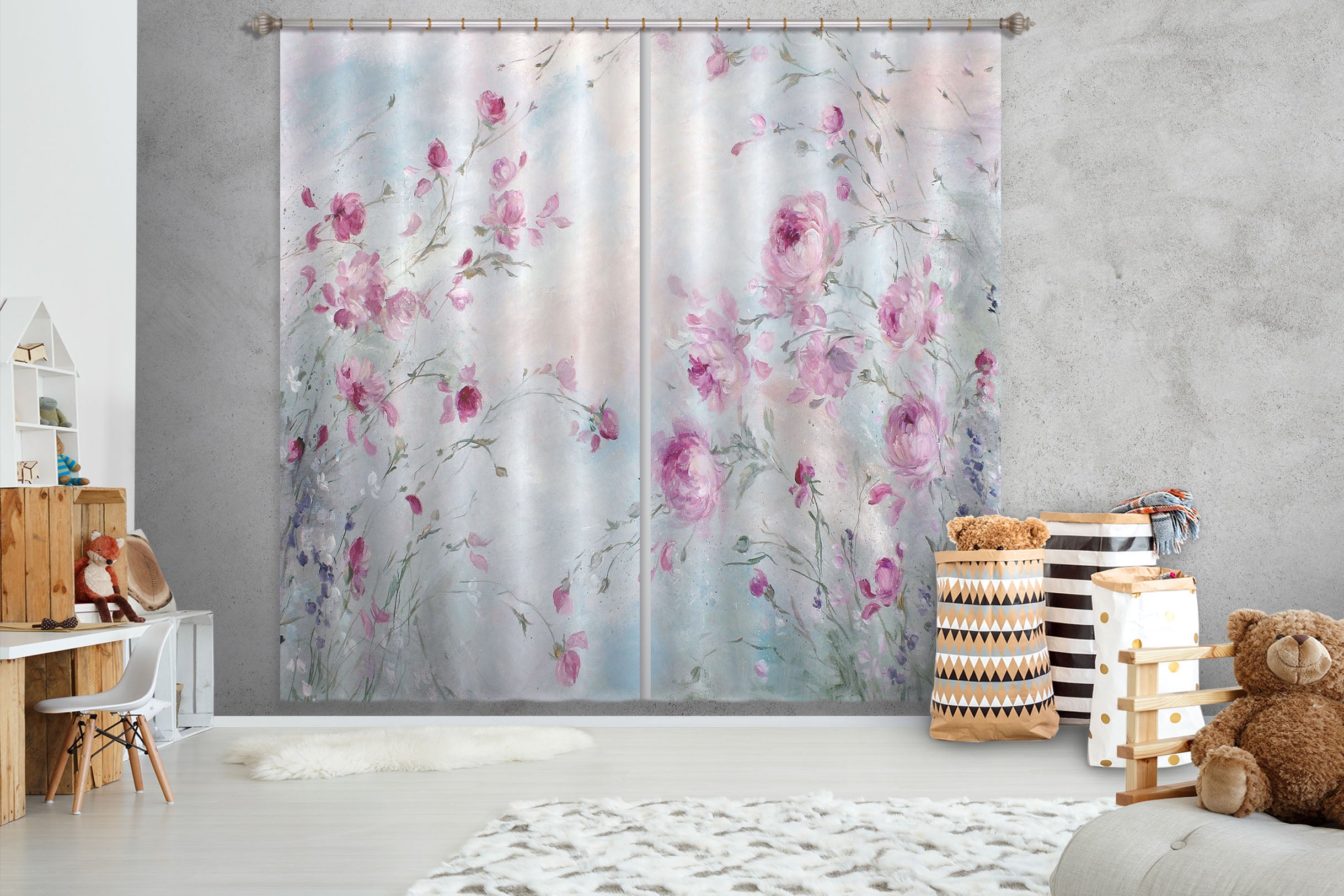 3D Pink Flowers 057 Debi Coules Curtain Curtains Drapes