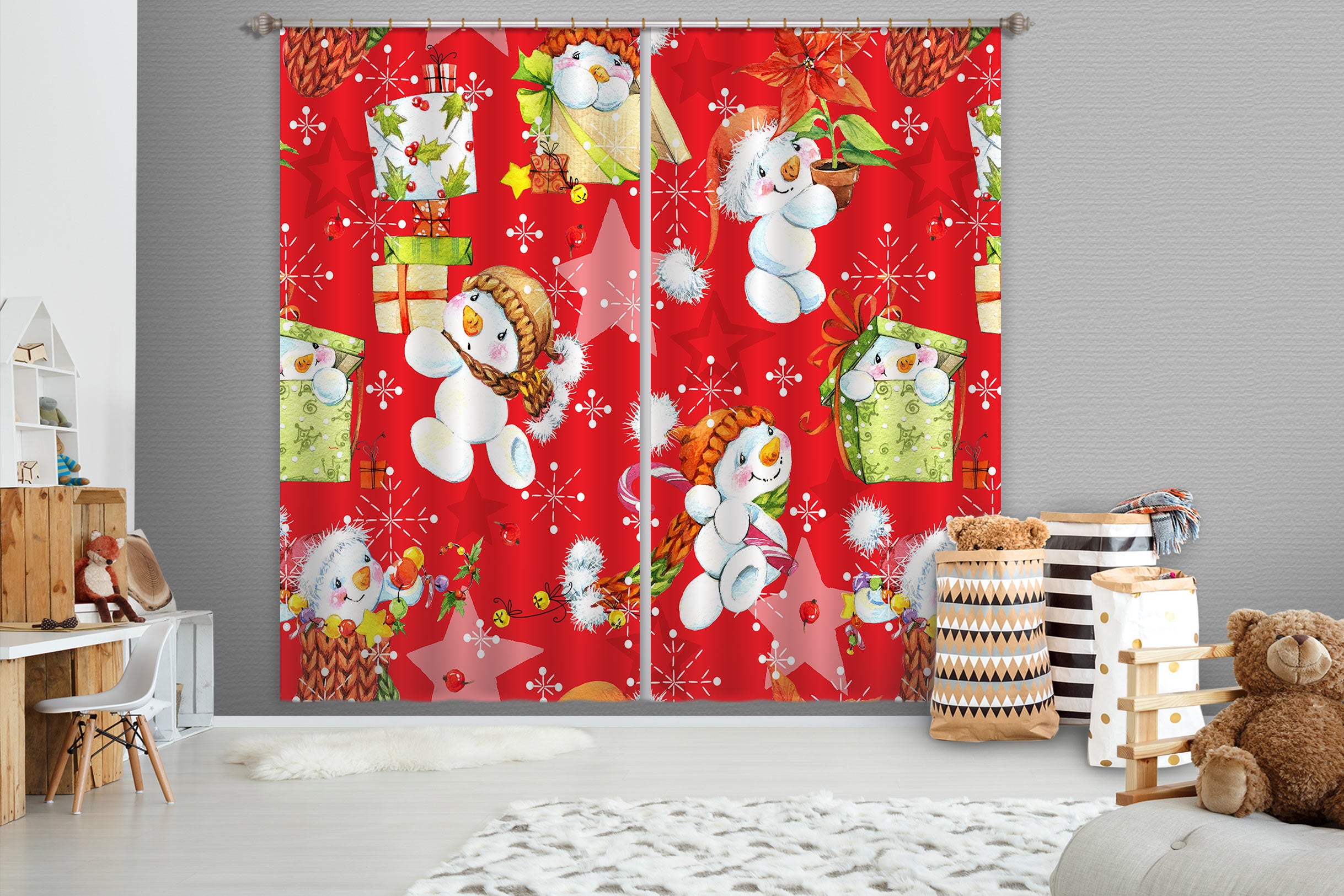 3D Snowman 53081 Christmas Curtains Drapes Xmas