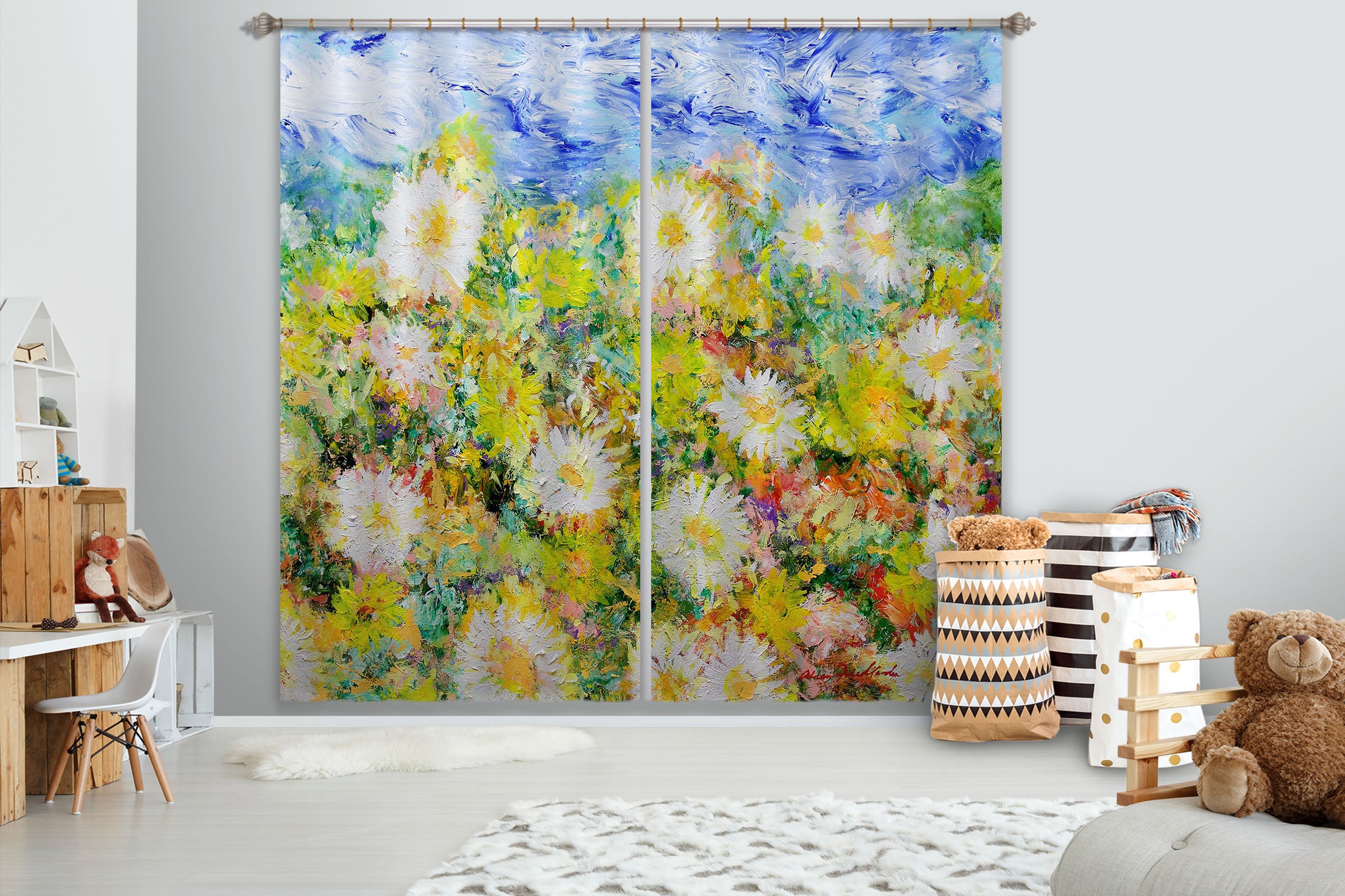 3D Little Chrysanthemum 265 Allan P. Friedlander Curtain Curtains Drapes