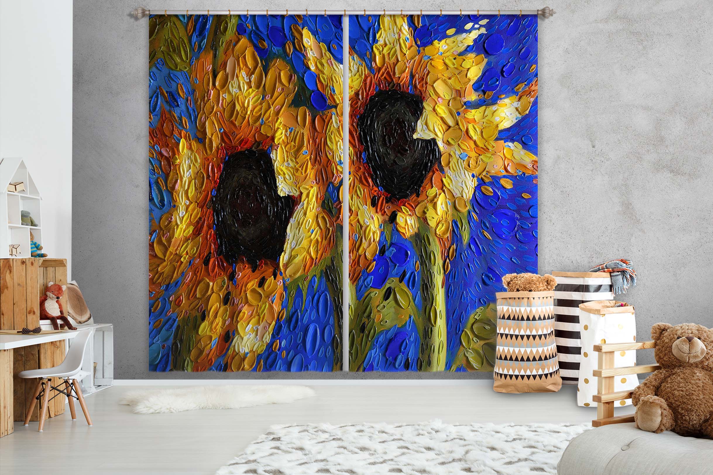 3D Sunflowers 042 Dena Tollefson Curtain Curtains Drapes