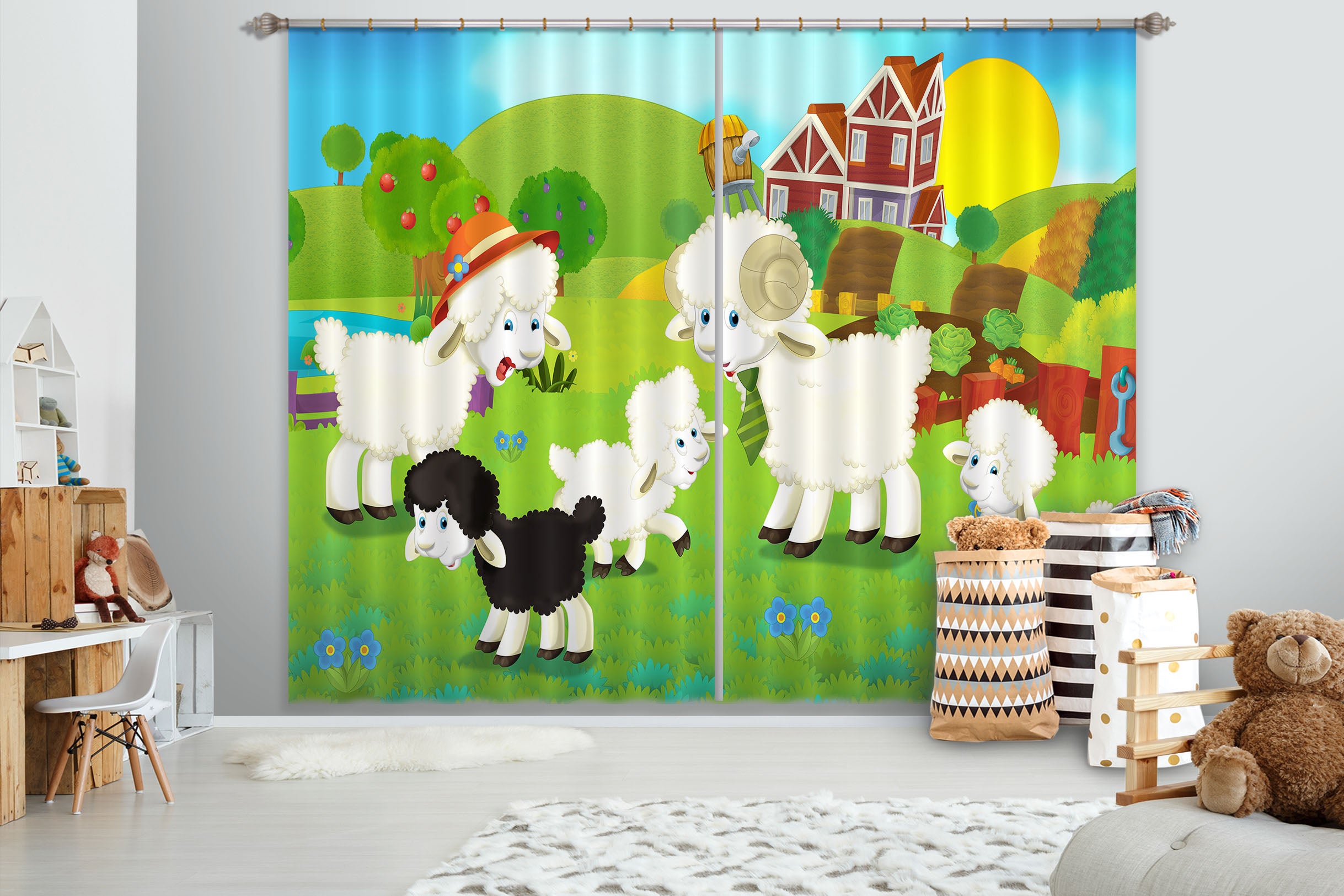 3D Cow Farm 713 Curtains Drapes