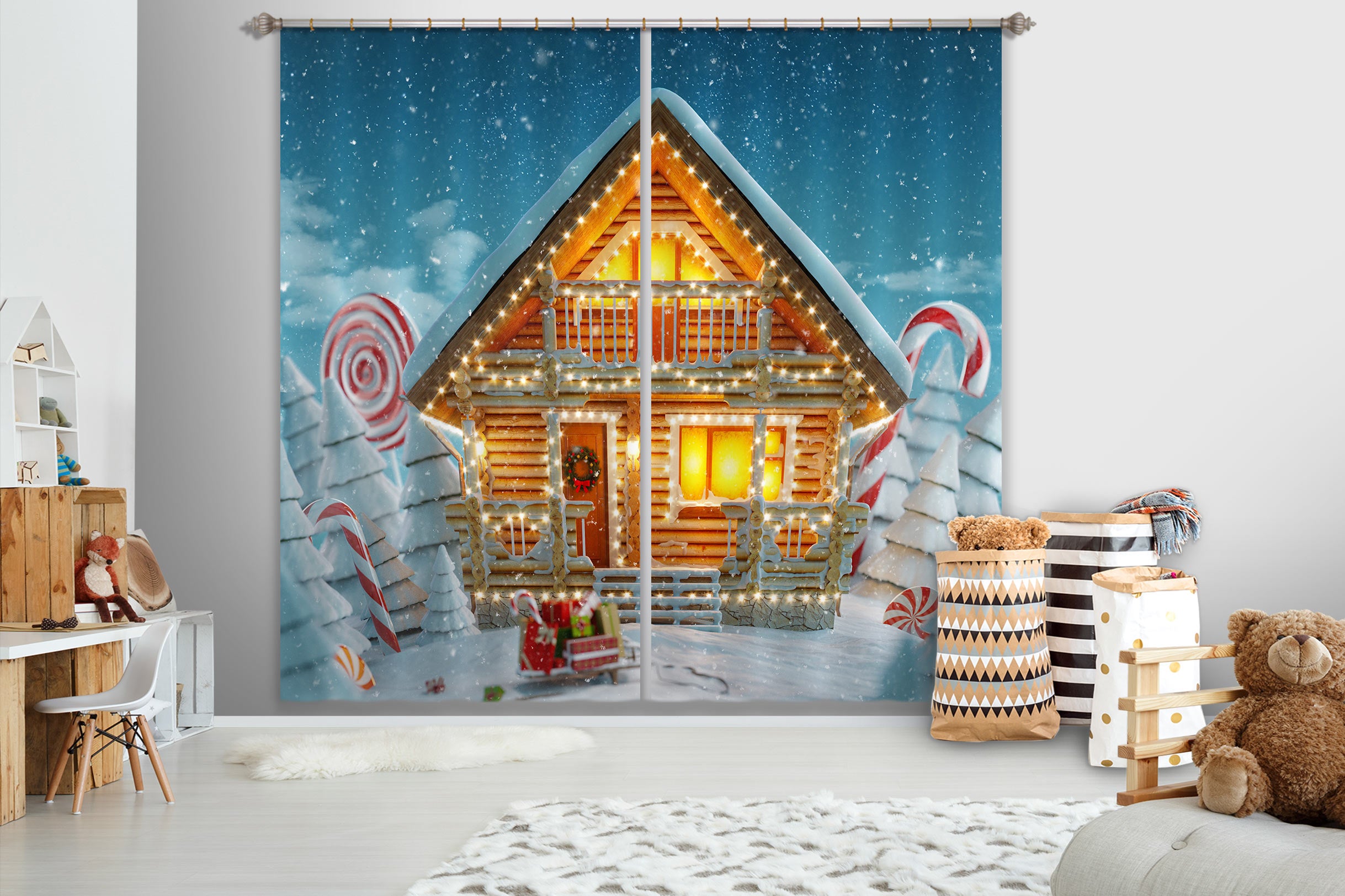 3D Cabin 53100 Christmas Curtains Drapes Xmas