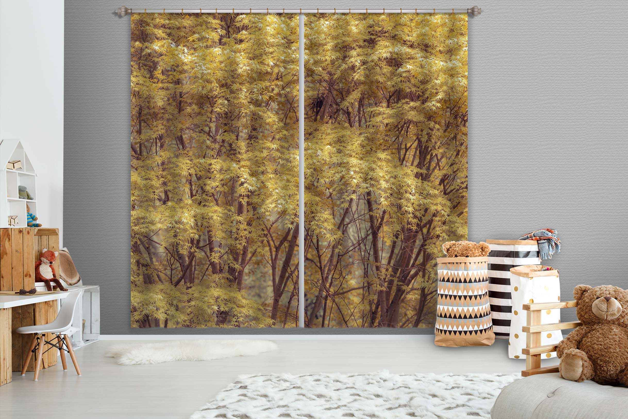 3D Yellow Wood 6389 Assaf Frank Curtain Curtains Drapes