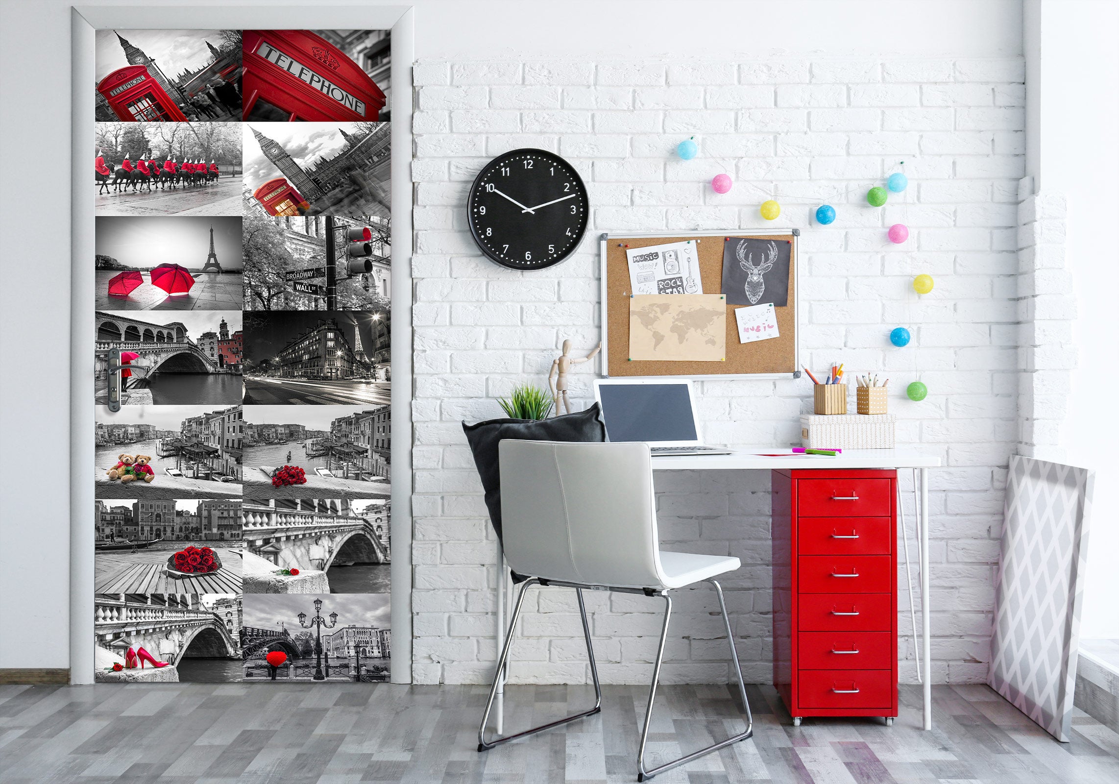 3D Red Umbrella Phone Booth 106210 Assaf Frank Door Mural