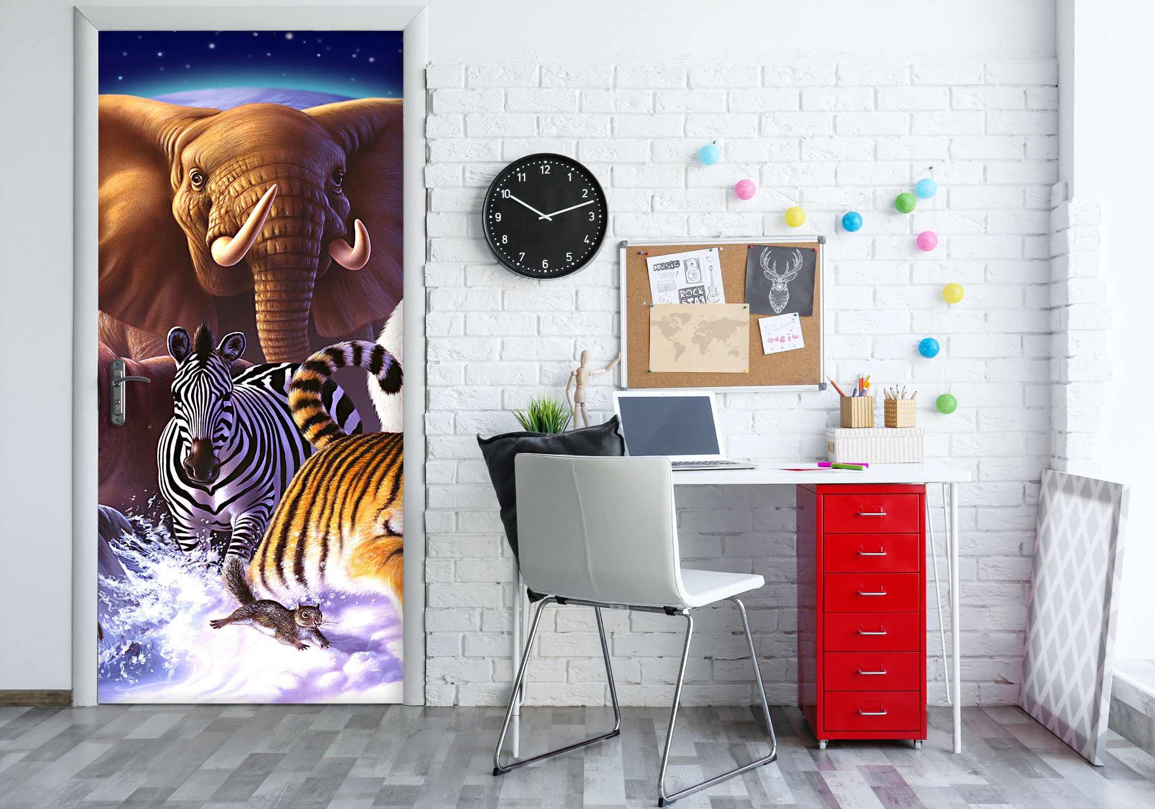 3D Elephant Zebra Tiger 112162 Jerry LoFaro Door Mural