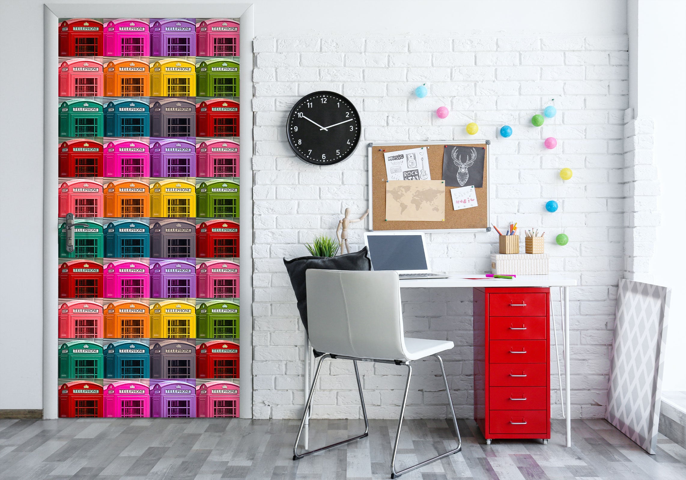 3D Colorful Phone Booth 106213 Assaf Frank Door Mural