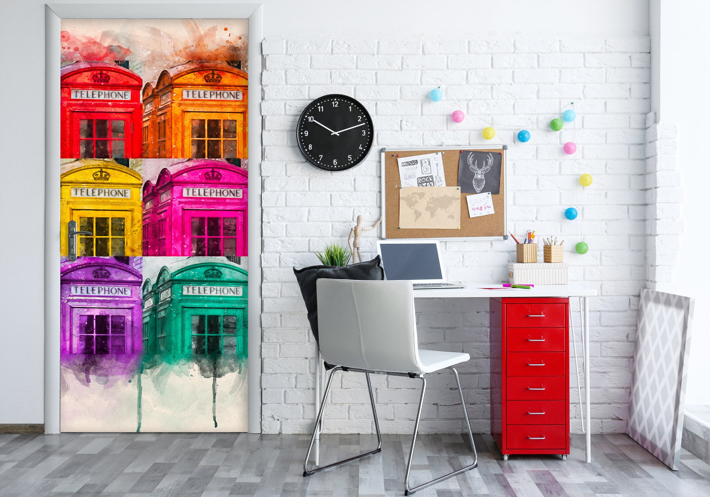 3D Colorful Phone Booth 101192 Assaf Frank Door Mural