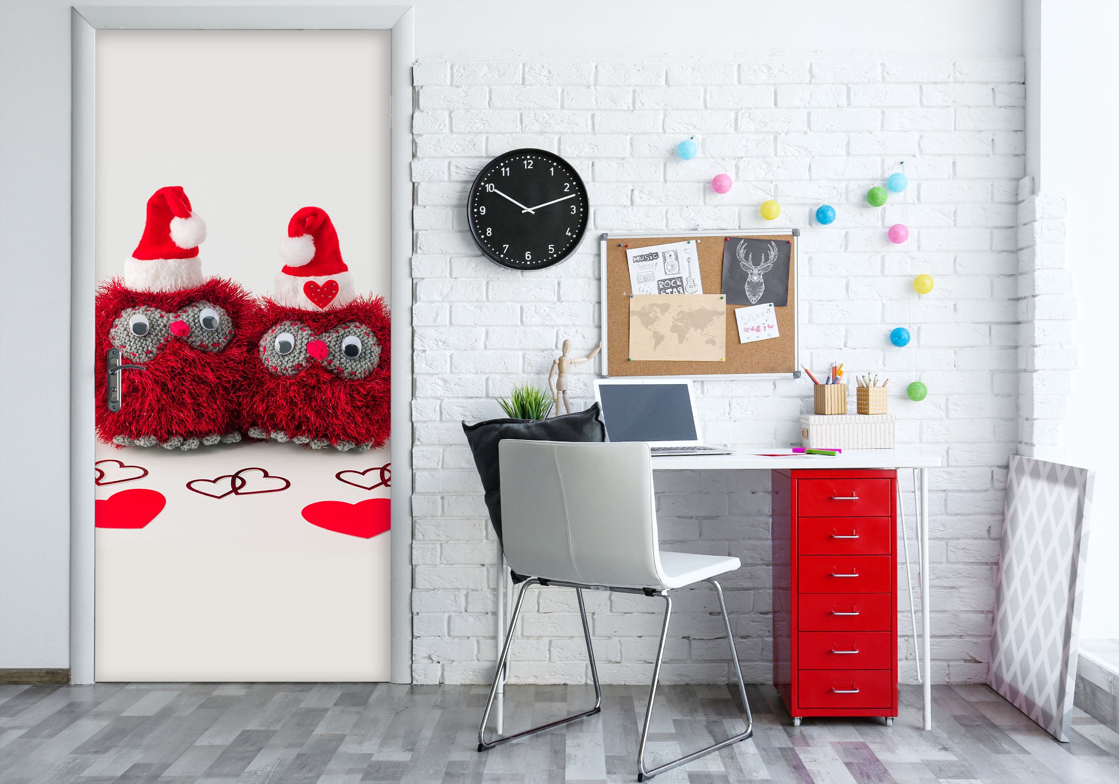 3D Red Christmas Hat Plush Doll 10727 Assaf Frank Door Mural