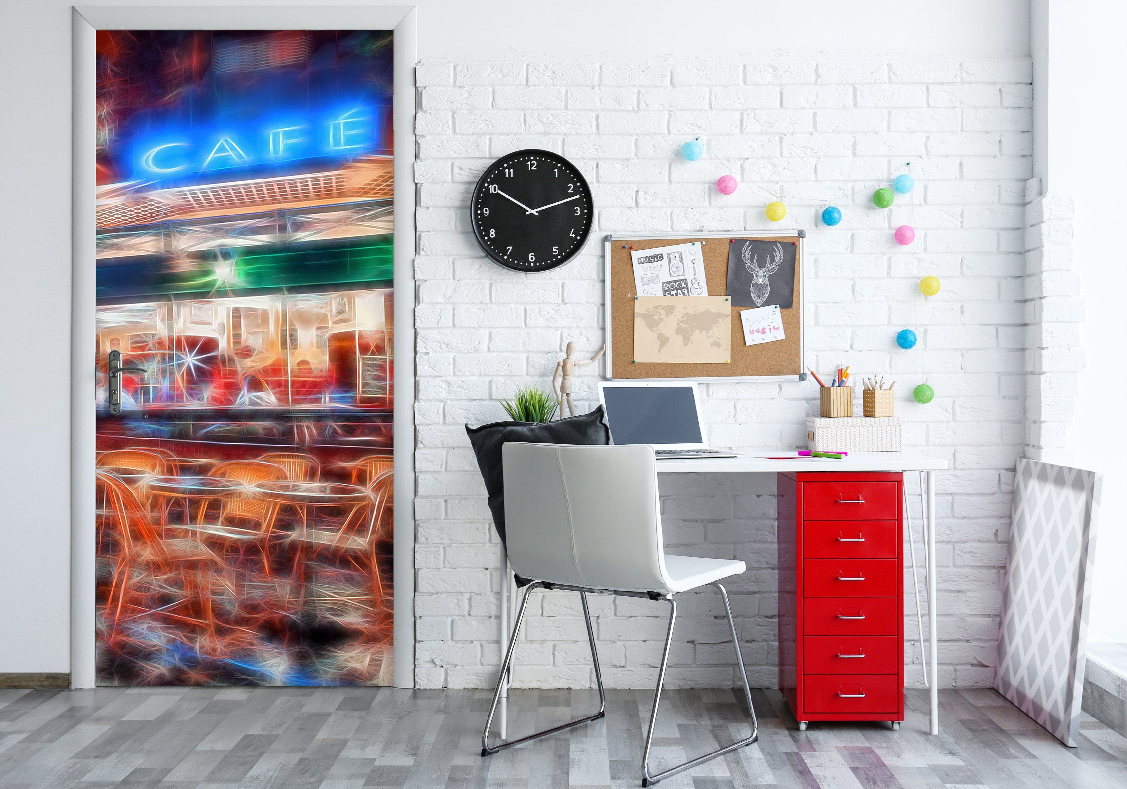 3D Lighting Pattern Coffee Shop 10695 Assaf Frank Door Mural