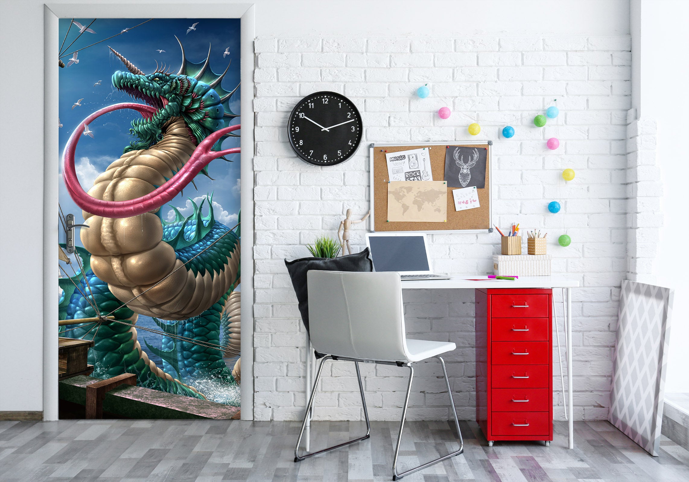 3D Sailboat Dragon 635 Tom Wood Door Mural