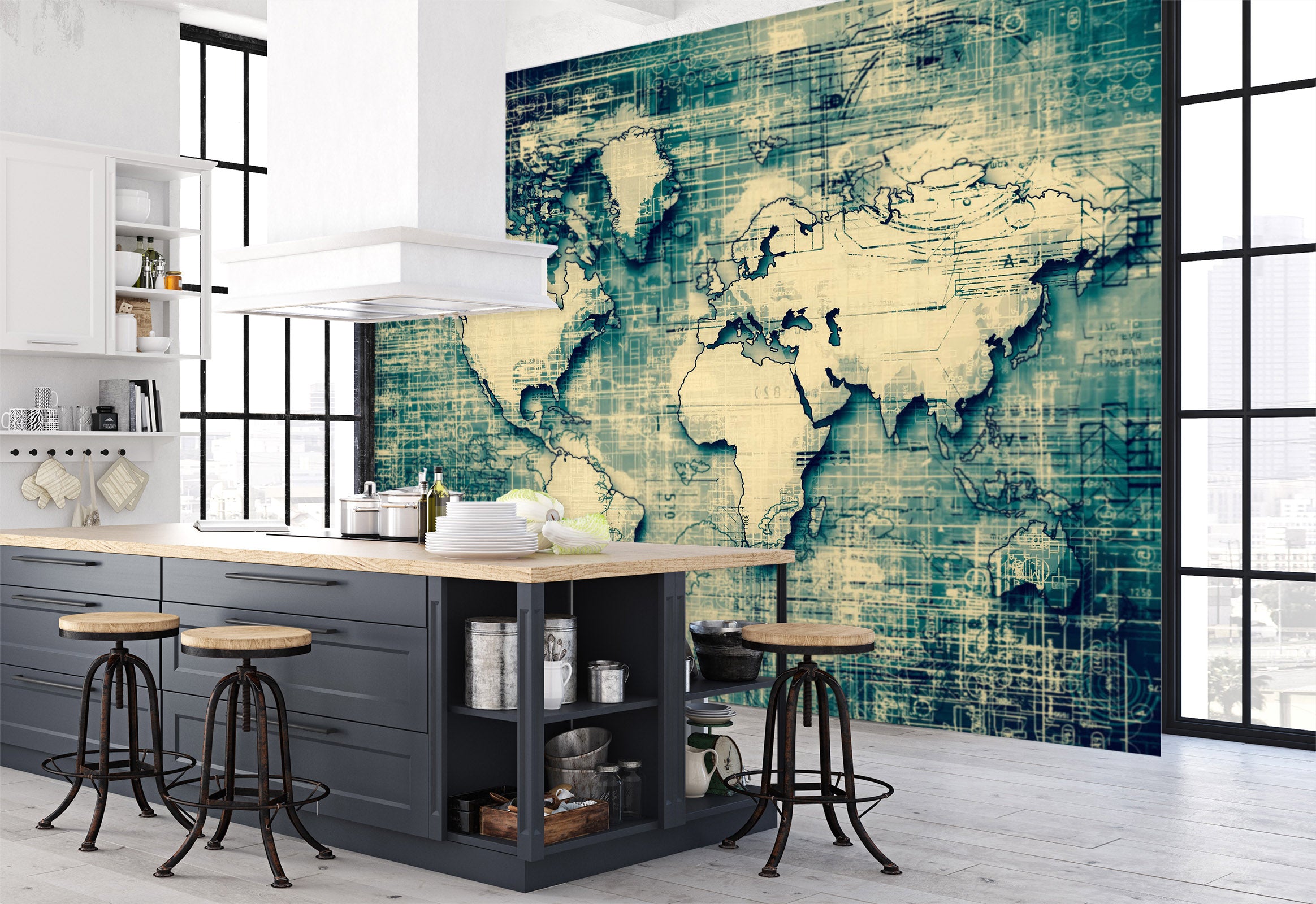 3D Abstract Pattern 2137 World Map Wall Murals