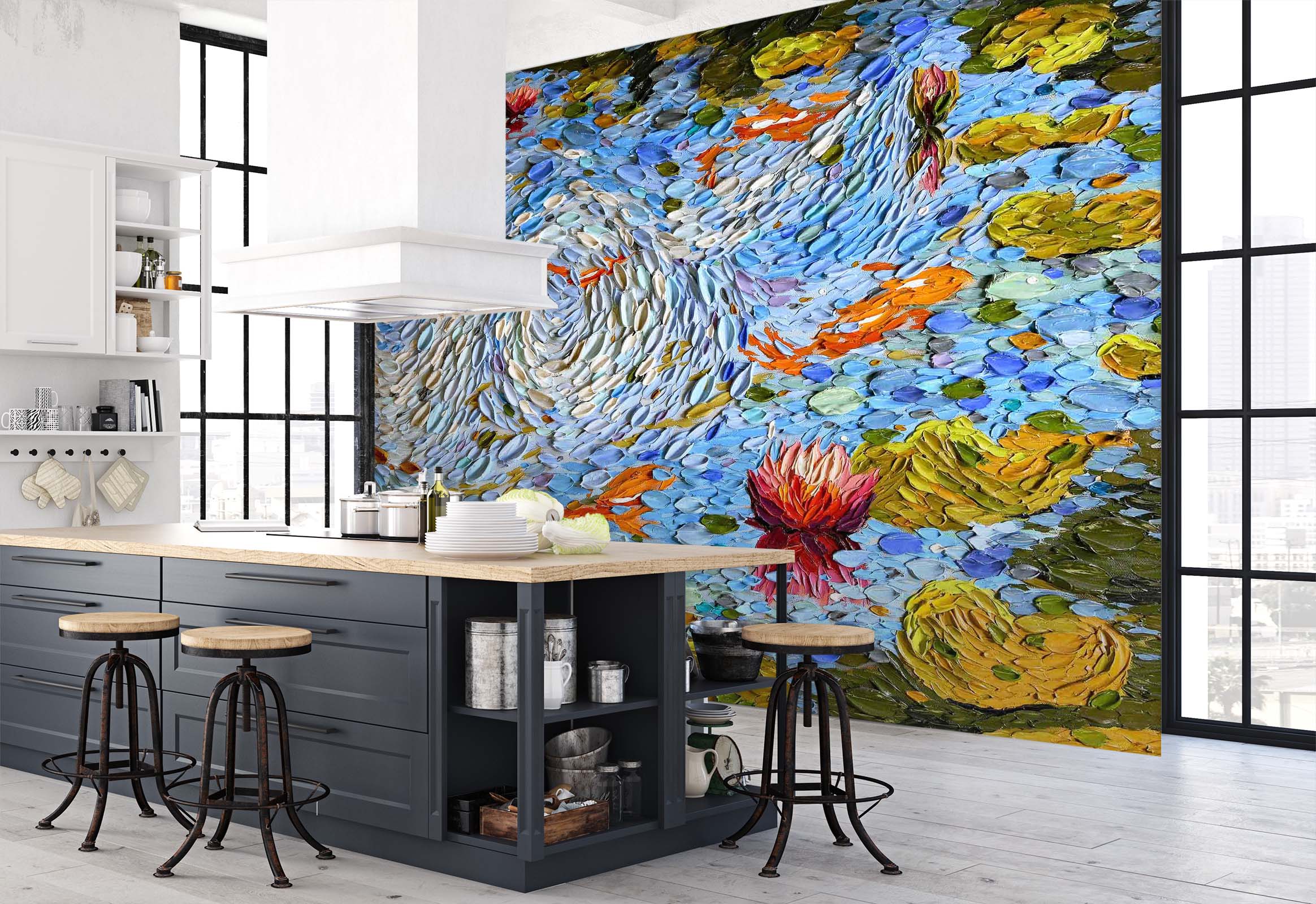 3D Lotus Pond 1409 Dena Tollefson Wall Mural Wall Murals