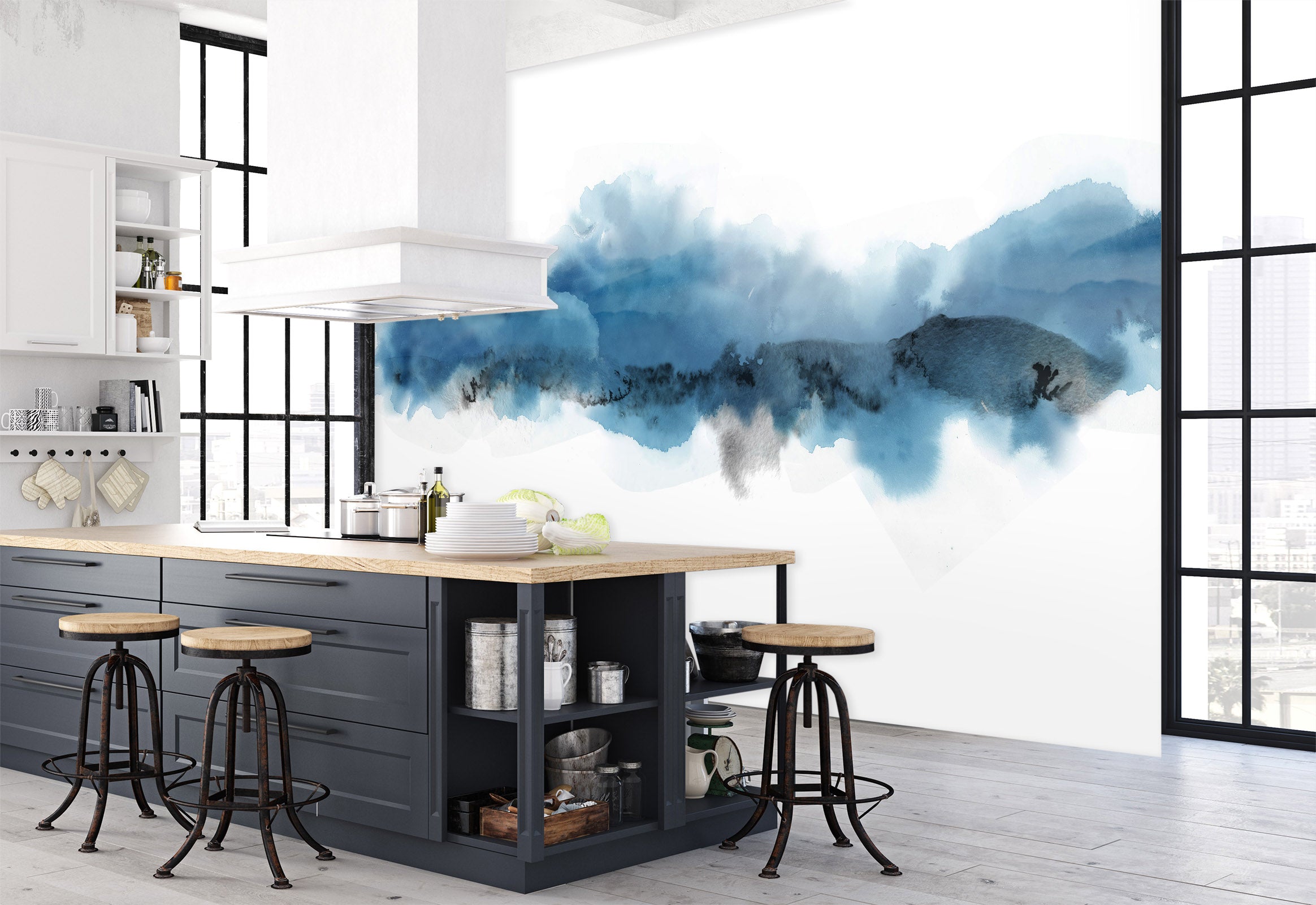 3D Blue Ink Pattern 1424 Wall Murals